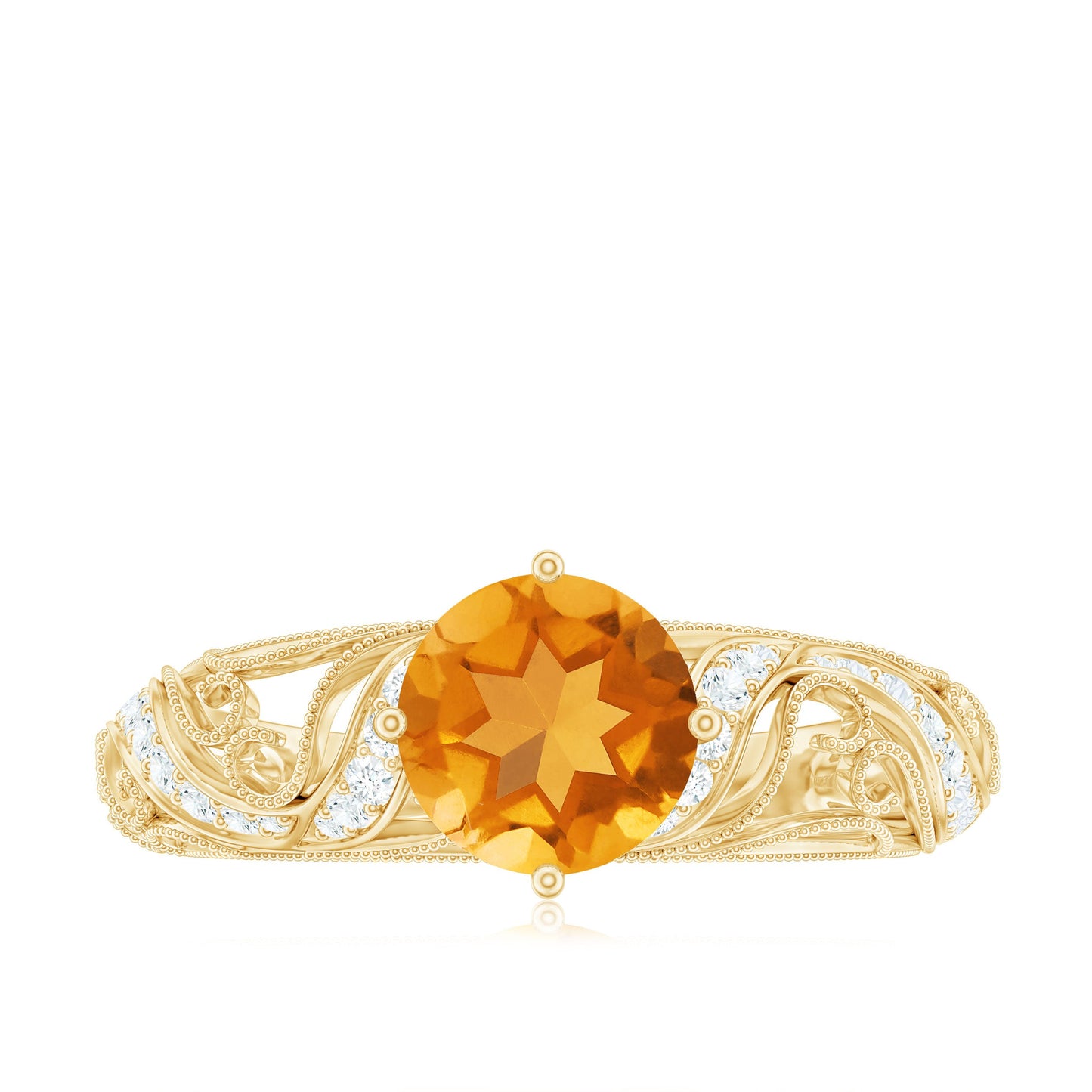 Genuine Citrine Vintage Looking Engagement Ring with Diamond