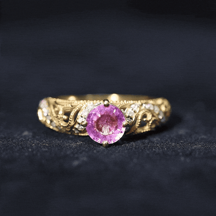 Lab Grown Pink Sapphire Antique Engagement Ring With Diamond