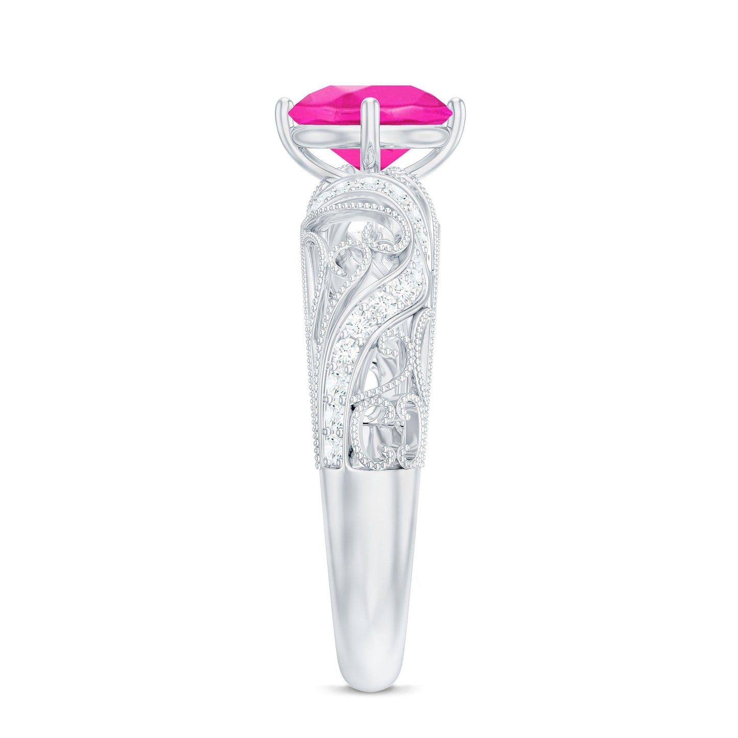 Lab Grown Pink Sapphire Antique Engagement Ring With Diamond