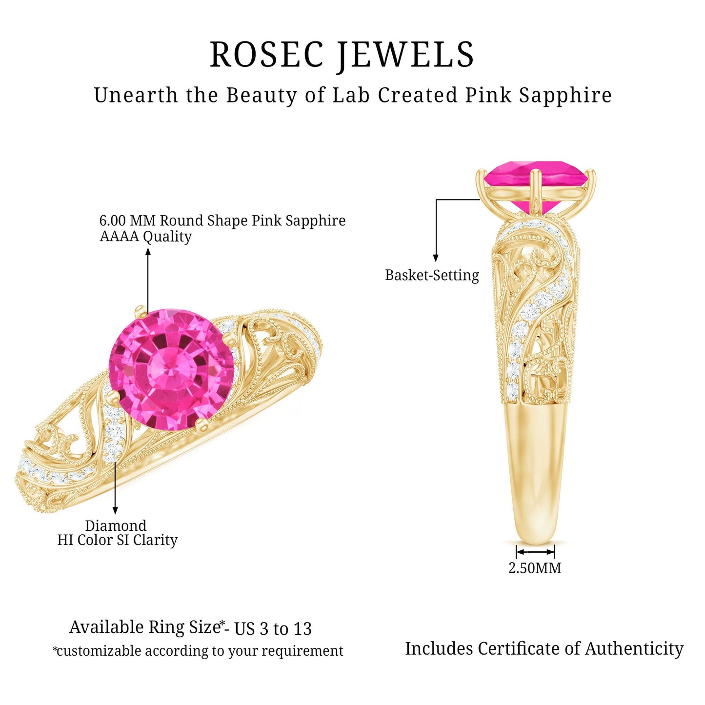 Lab Grown Pink Sapphire Antique Engagement Ring With Diamond
