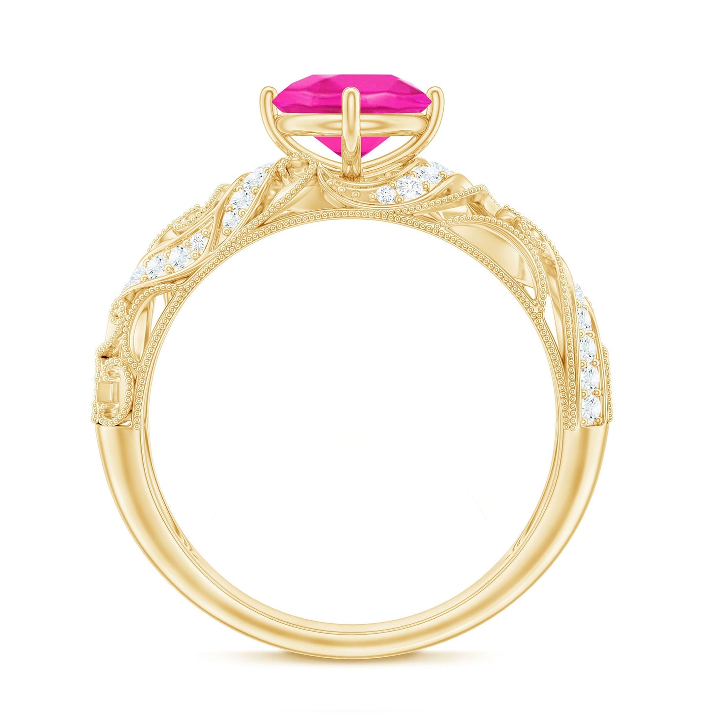 Lab Grown Pink Sapphire Antique Engagement Ring With Diamond