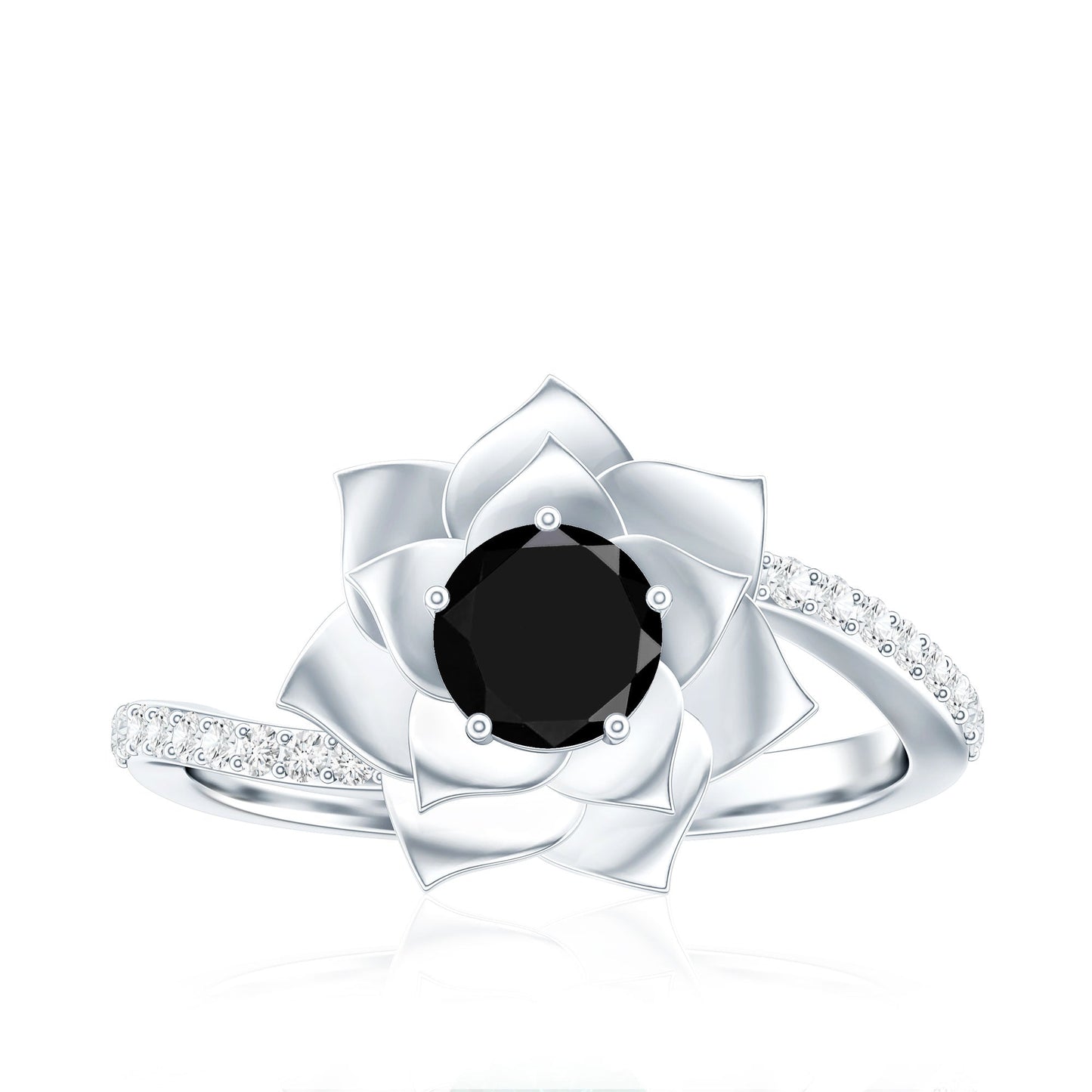 Certified 0.8 Carat Lab Grown Black Diamond Flower Engagement Ring with White Diamond