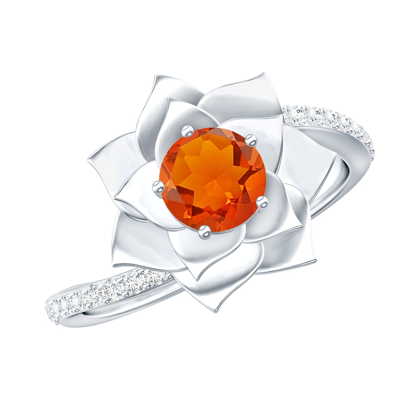 Flower Inspired Fire Opal Engagement Ring with Diamond