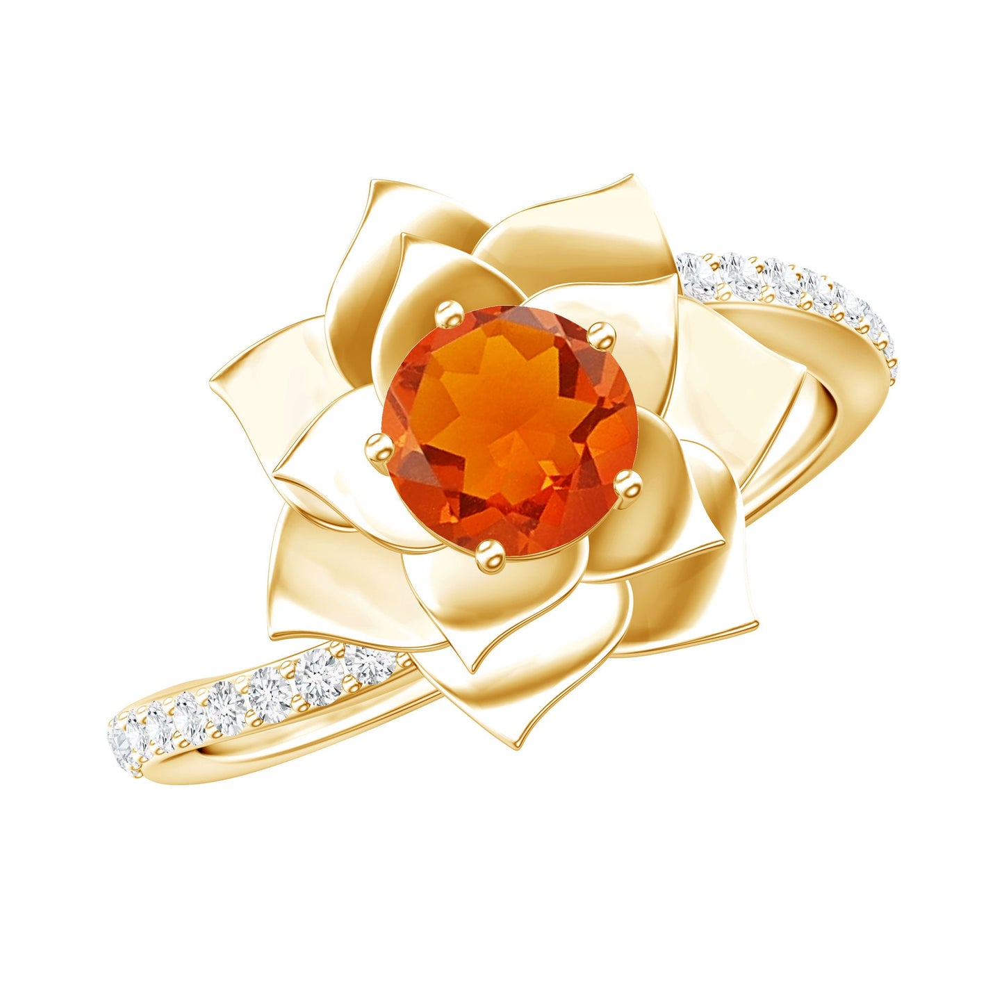 Flower Inspired Fire Opal Engagement Ring with Diamond