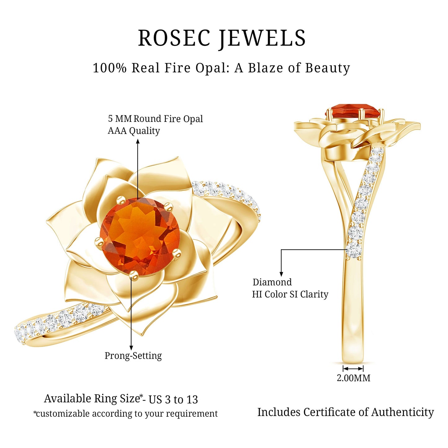 Flower Inspired Fire Opal Engagement Ring with Diamond
