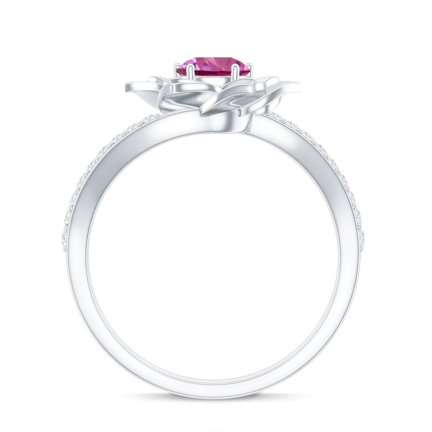 Pink Tourmaline and Diamond Flower Engagement Ring with Bypass Shank