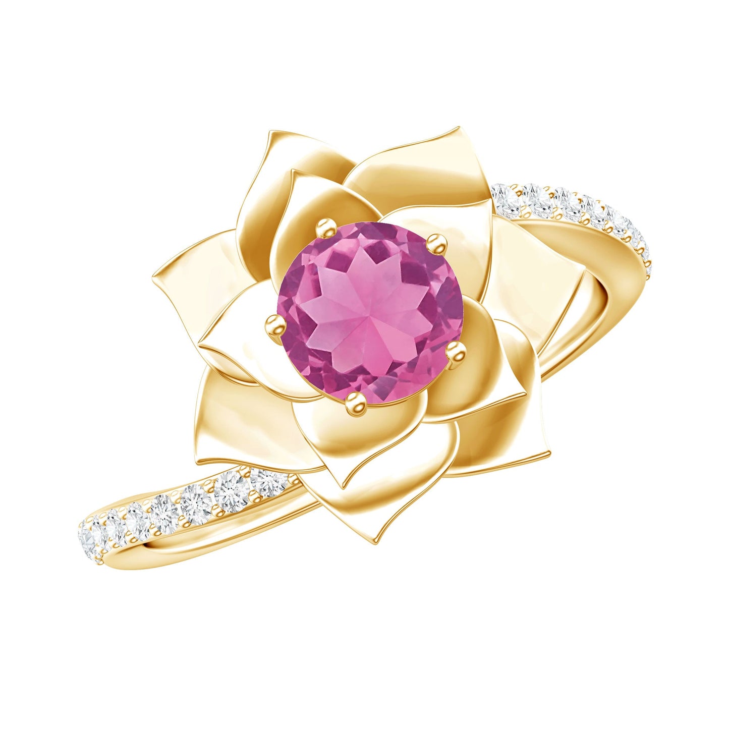 Pink Tourmaline and Diamond Flower Engagement Ring with Bypass Shank