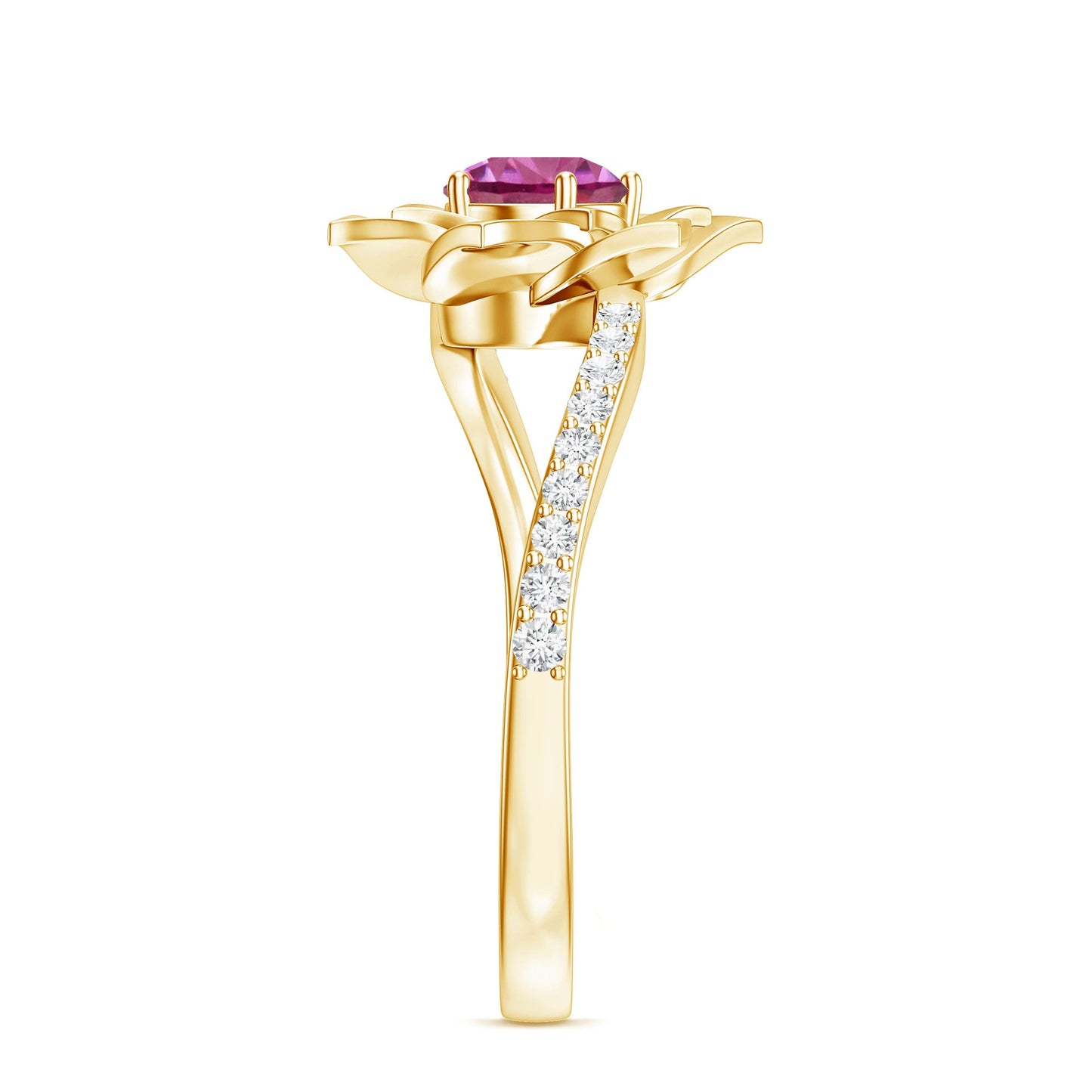 Pink Tourmaline and Diamond Flower Engagement Ring with Bypass Shank