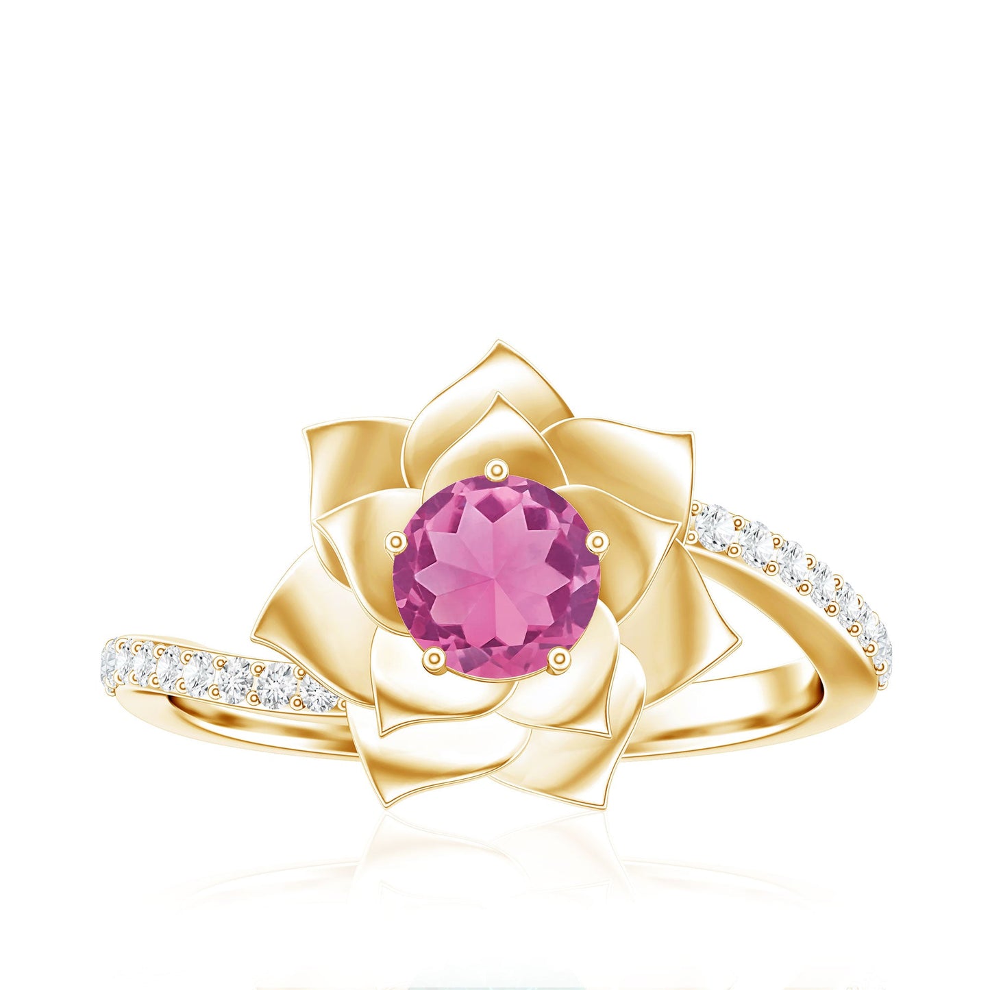 Pink Tourmaline and Diamond Flower Engagement Ring with Bypass Shank