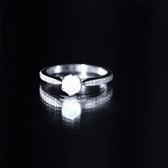 Genuine Ethiopian Rainbow Opal Engagement Ring with Diamond Side Stones