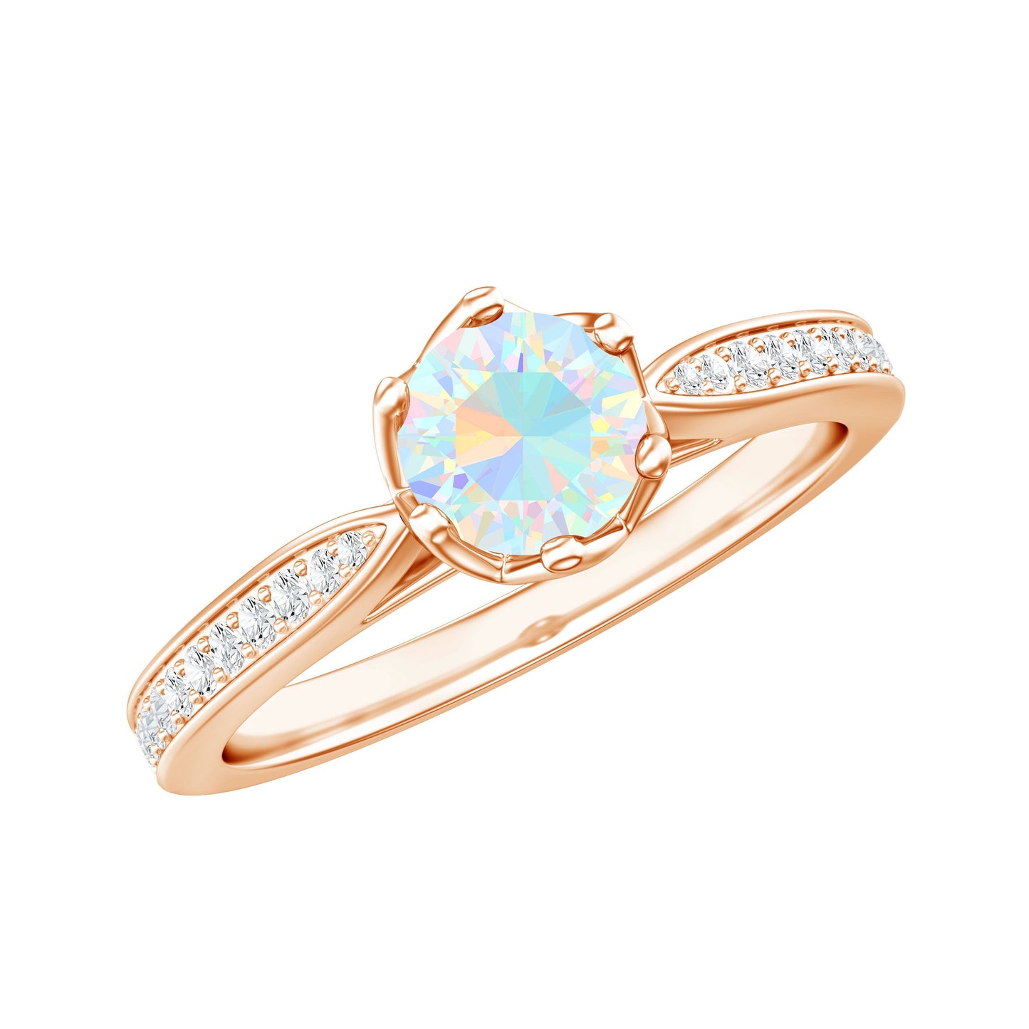 Genuine Ethiopian Rainbow Opal Engagement Ring with Diamond Side Stones