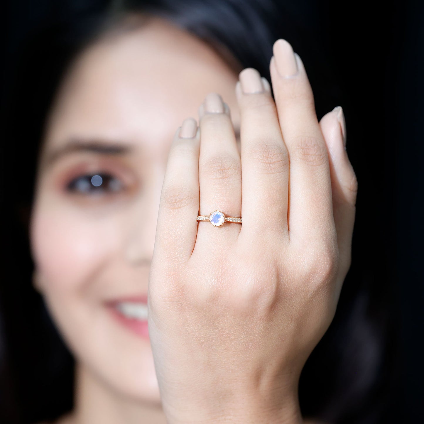 Genuine Ethiopian Rainbow Opal Engagement Ring with Diamond Side Stones