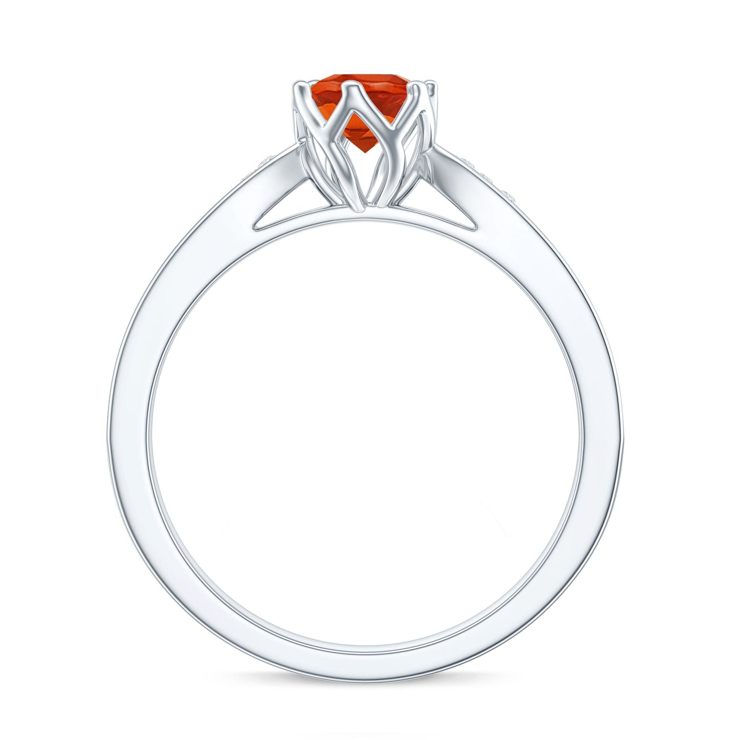 Genuine Fire Opal Solitaire Engagement Ring with Diamond