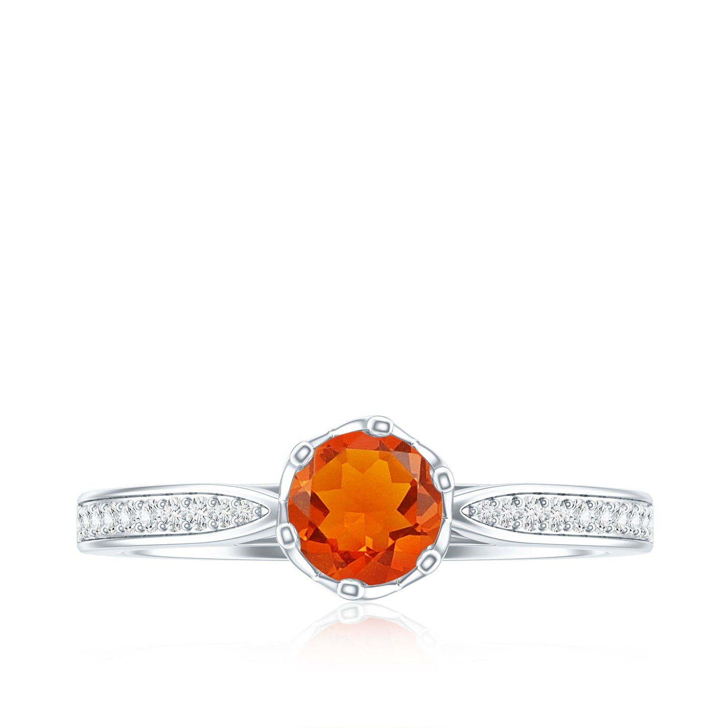 Genuine Fire Opal Solitaire Engagement Ring with Diamond
