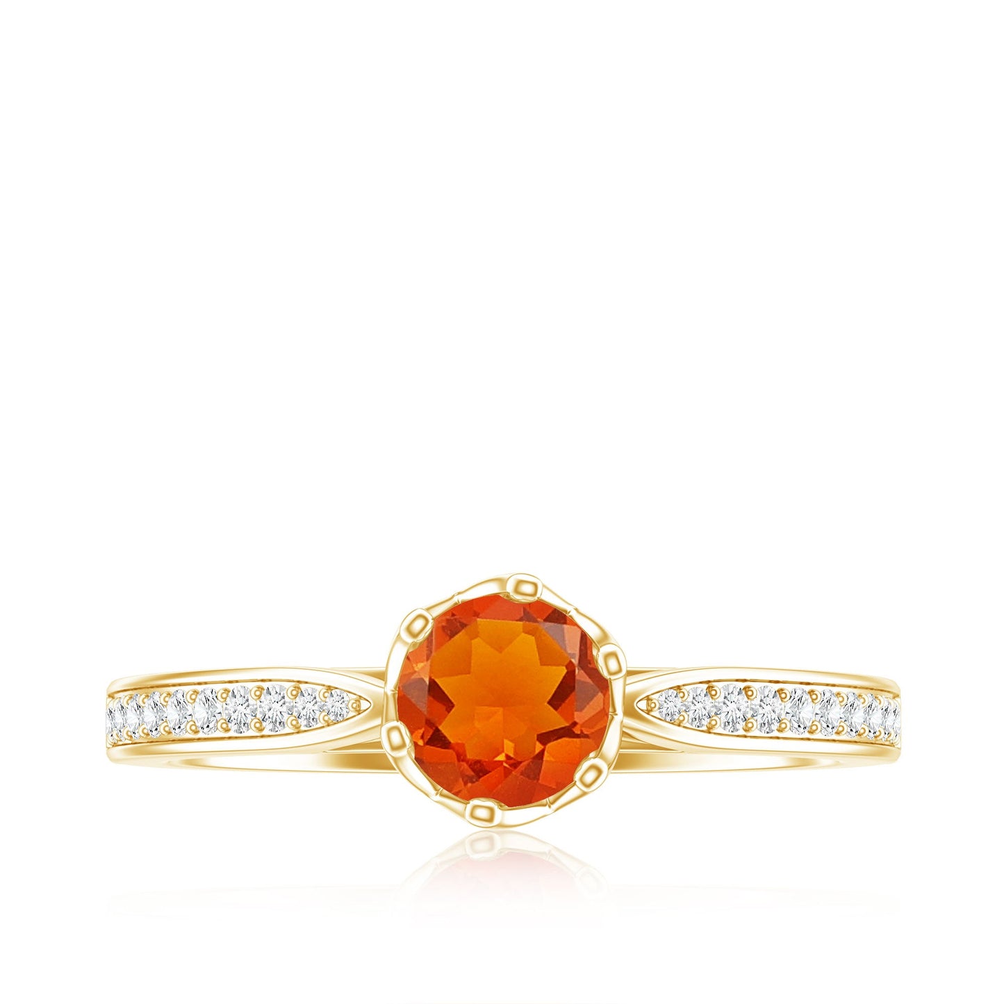 Genuine Fire Opal Solitaire Engagement Ring with Diamond