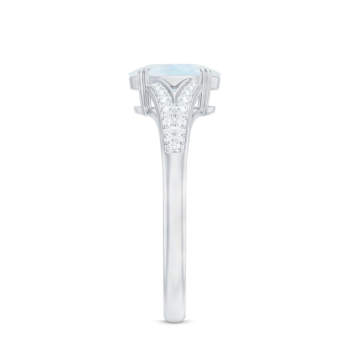 0.6 Carat Oval Cut Moonstone Solitaire Engagement Ring with Diamond Accent