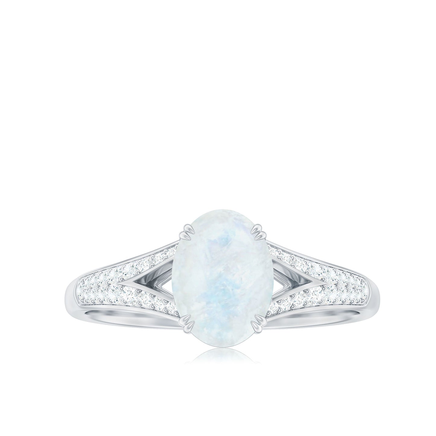 0.6 Carat Oval Cut Moonstone Solitaire Engagement Ring with Diamond Accent