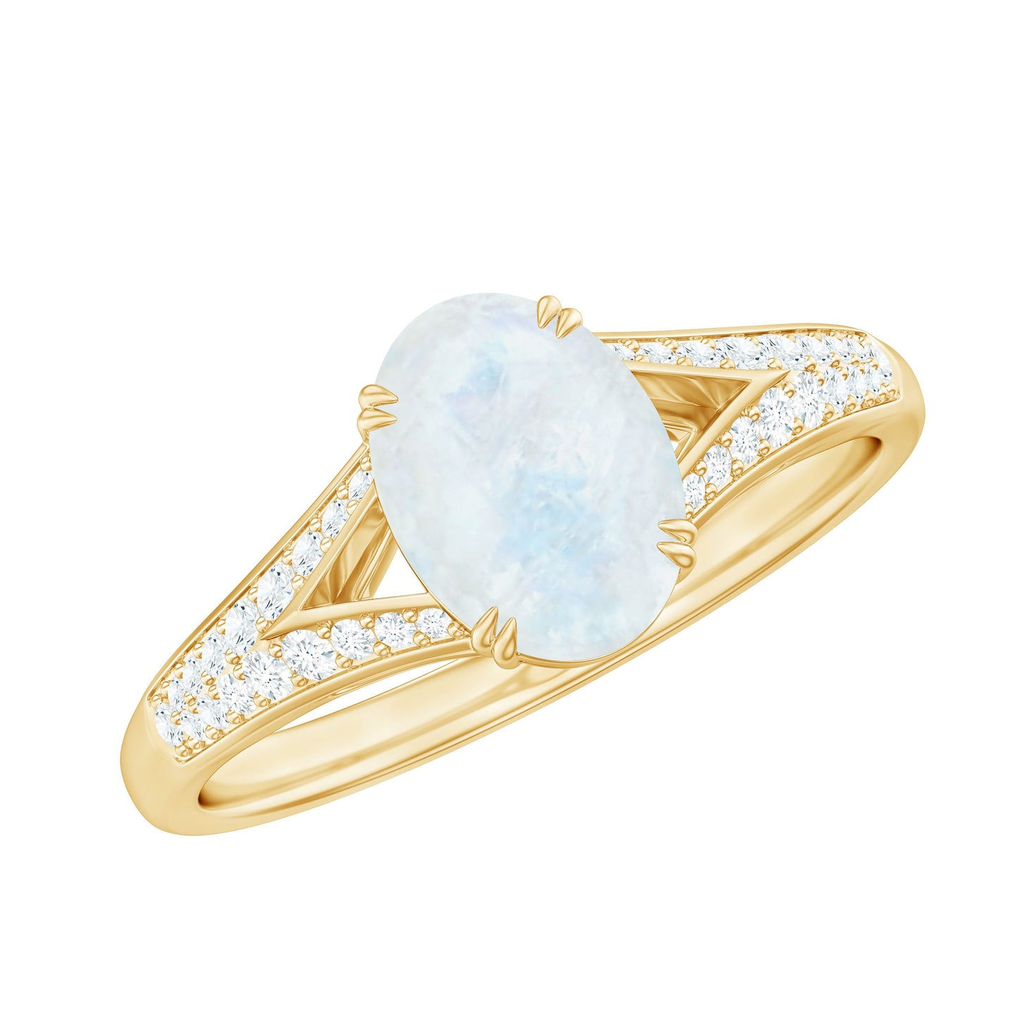 0.6 Carat Oval Cut Moonstone Solitaire Engagement Ring with Diamond Accent
