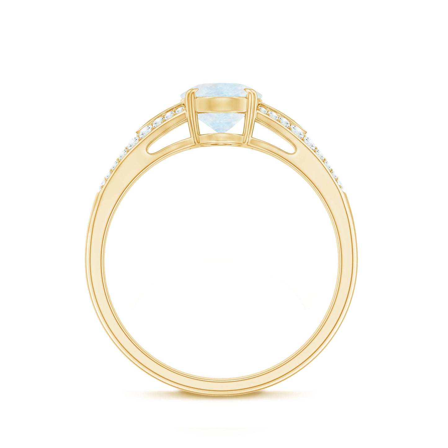 0.6 Carat Oval Cut Moonstone Solitaire Engagement Ring with Diamond Accent