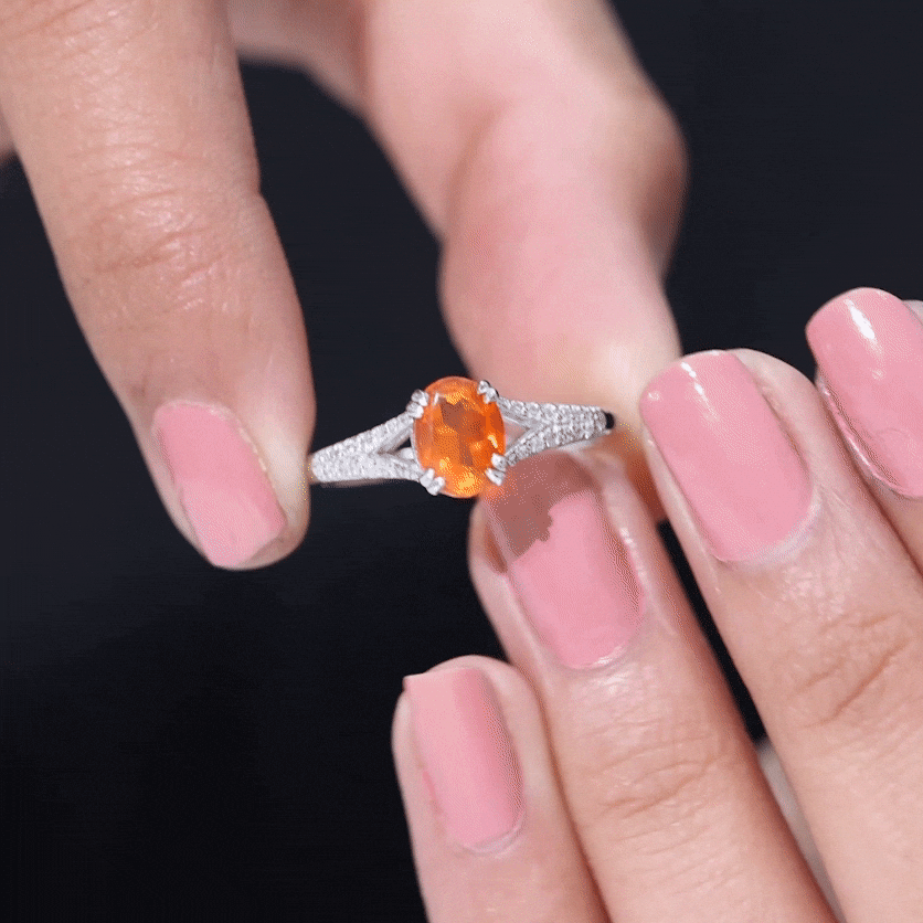 Oval 1 Carat Fire Opal Engagement Ring with Diamond Split Shank