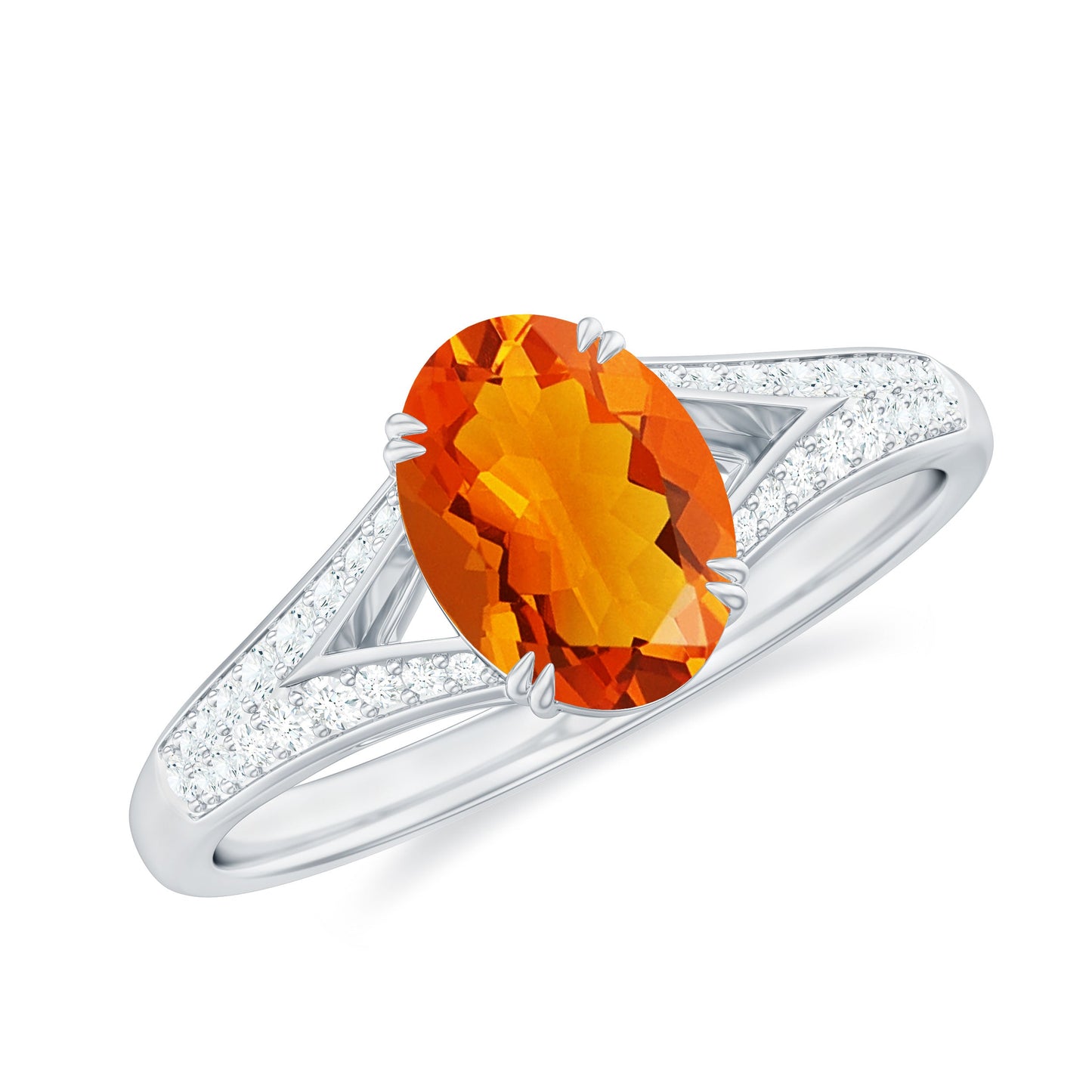 Oval 1 Carat Fire Opal Engagement Ring with Diamond Split Shank