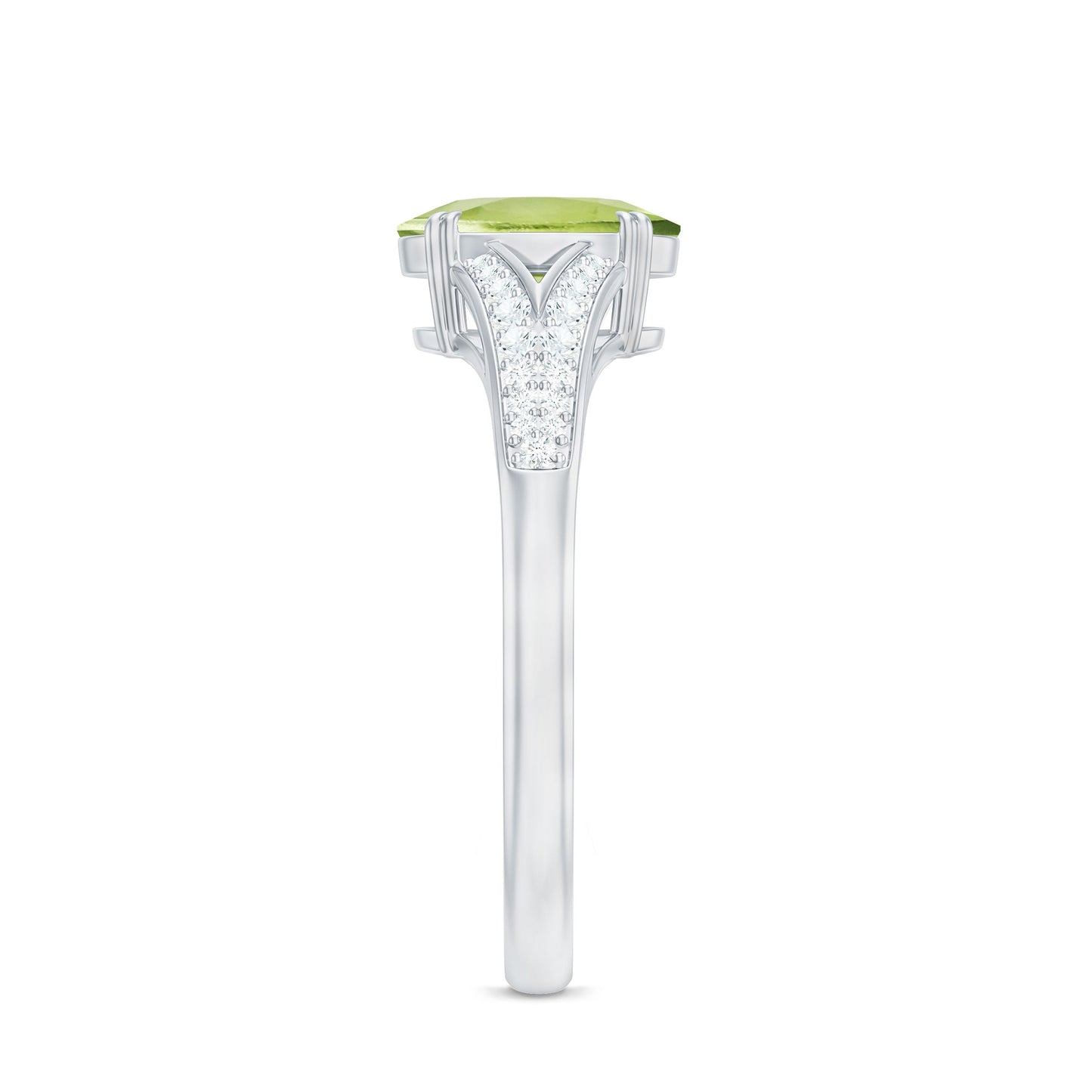 Natural 1 Carat Peridot Oval Engagement Ring with Diamond Split Shank