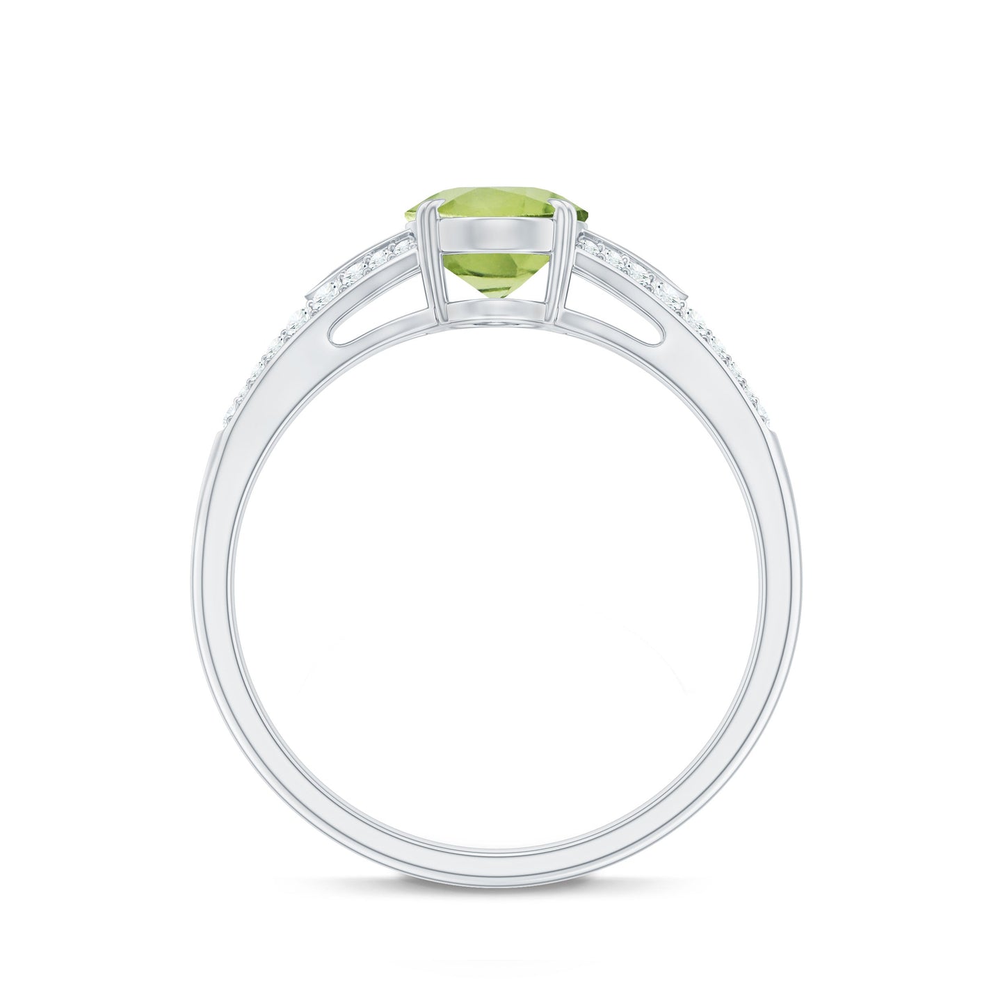 Natural 1 Carat Peridot Oval Engagement Ring with Diamond Split Shank