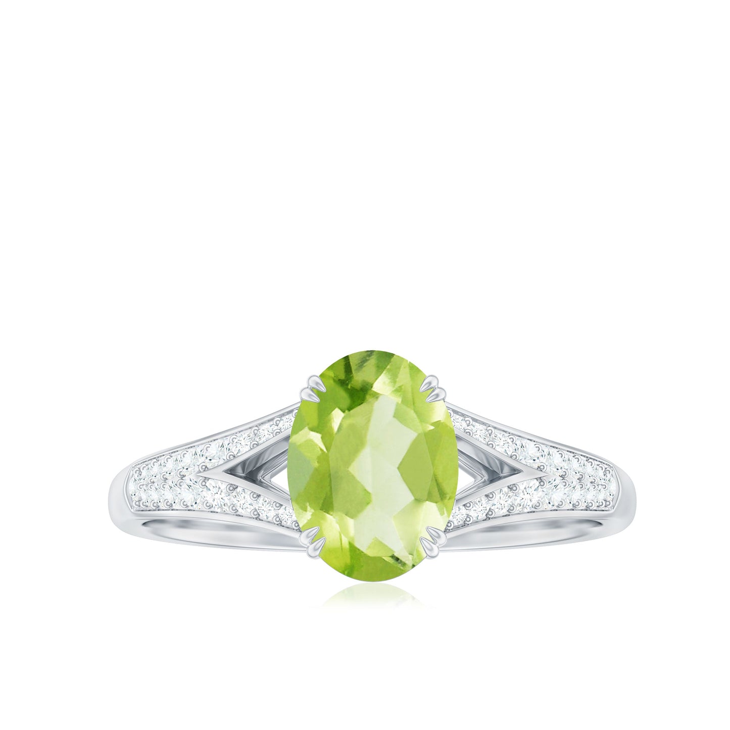Natural 1 Carat Peridot Oval Engagement Ring with Diamond Split Shank
