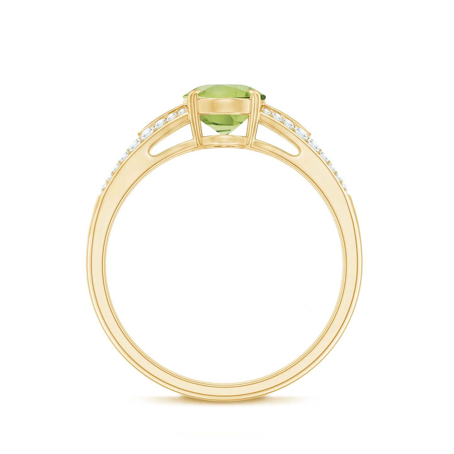 Natural 1 Carat Peridot Oval Engagement Ring with Diamond Split Shank