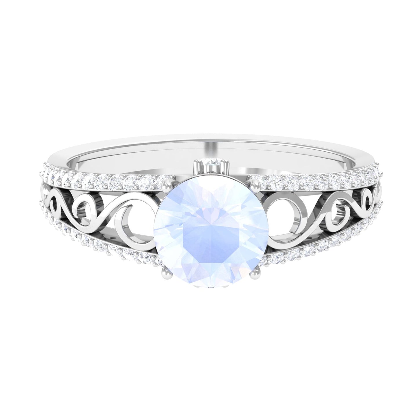 0.8 Carat Designer Moonstone Solitaire Engagement Ring with Diamond