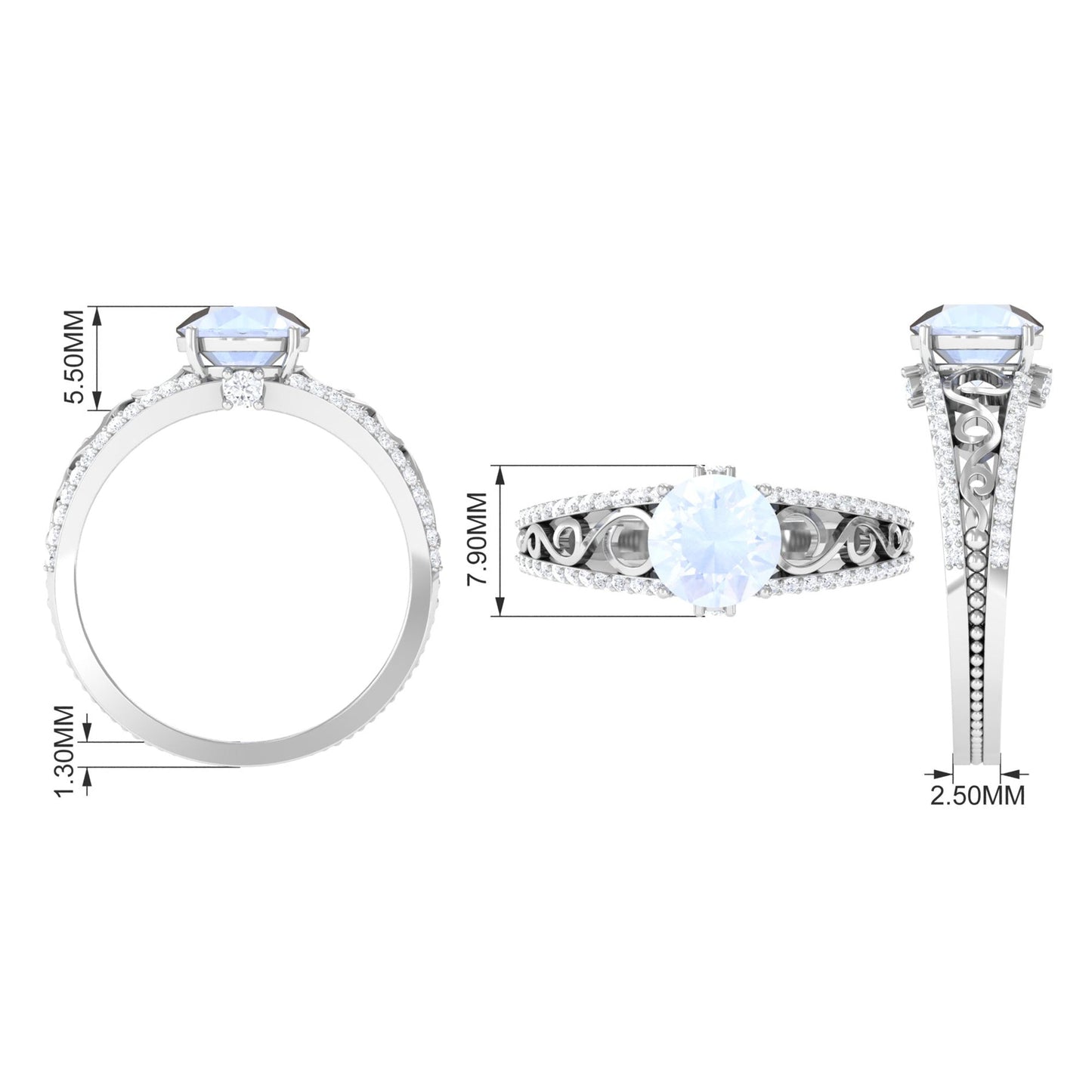 0.8 Carat Designer Moonstone Solitaire Engagement Ring with Diamond