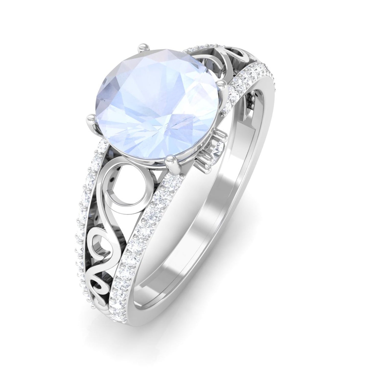 0.8 Carat Designer Moonstone Solitaire Engagement Ring with Diamond