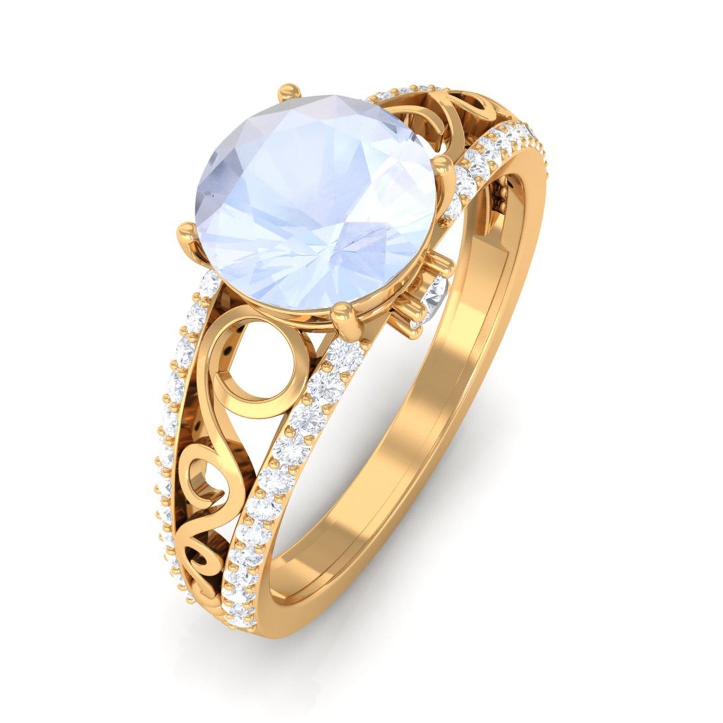0.8 Carat Designer Moonstone Solitaire Engagement Ring with Diamond