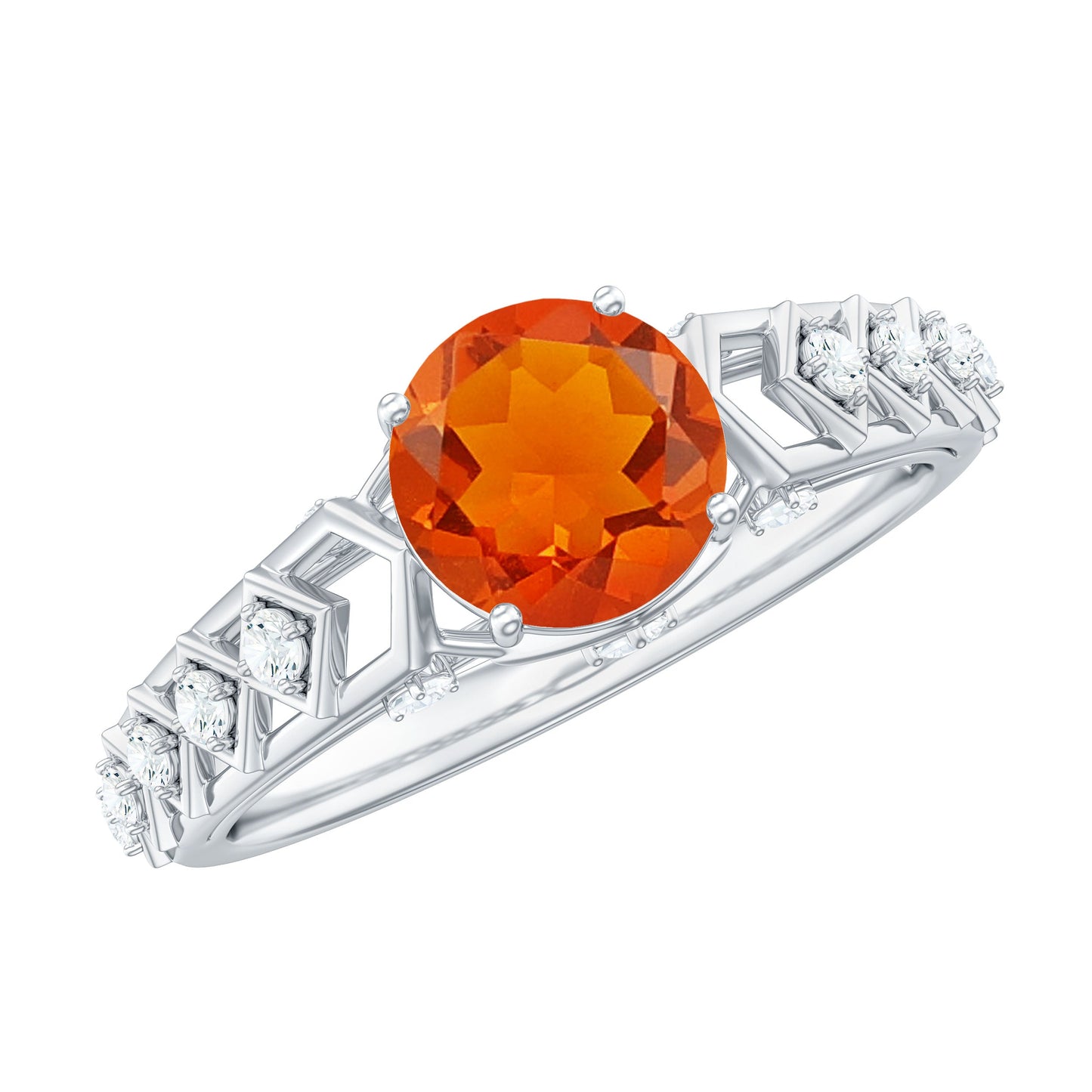 0.7 Carat Solitaire Fire Opal and Diamond Art Deco Engagement Ring