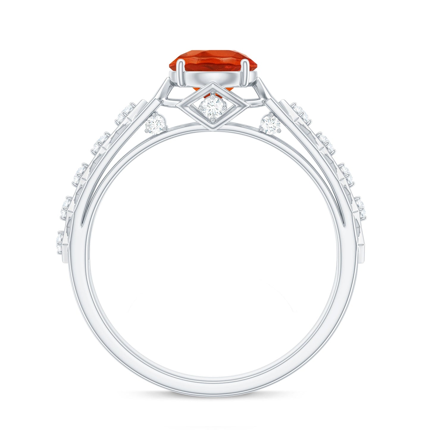 0.7 Carat Solitaire Fire Opal and Diamond Art Deco Engagement Ring