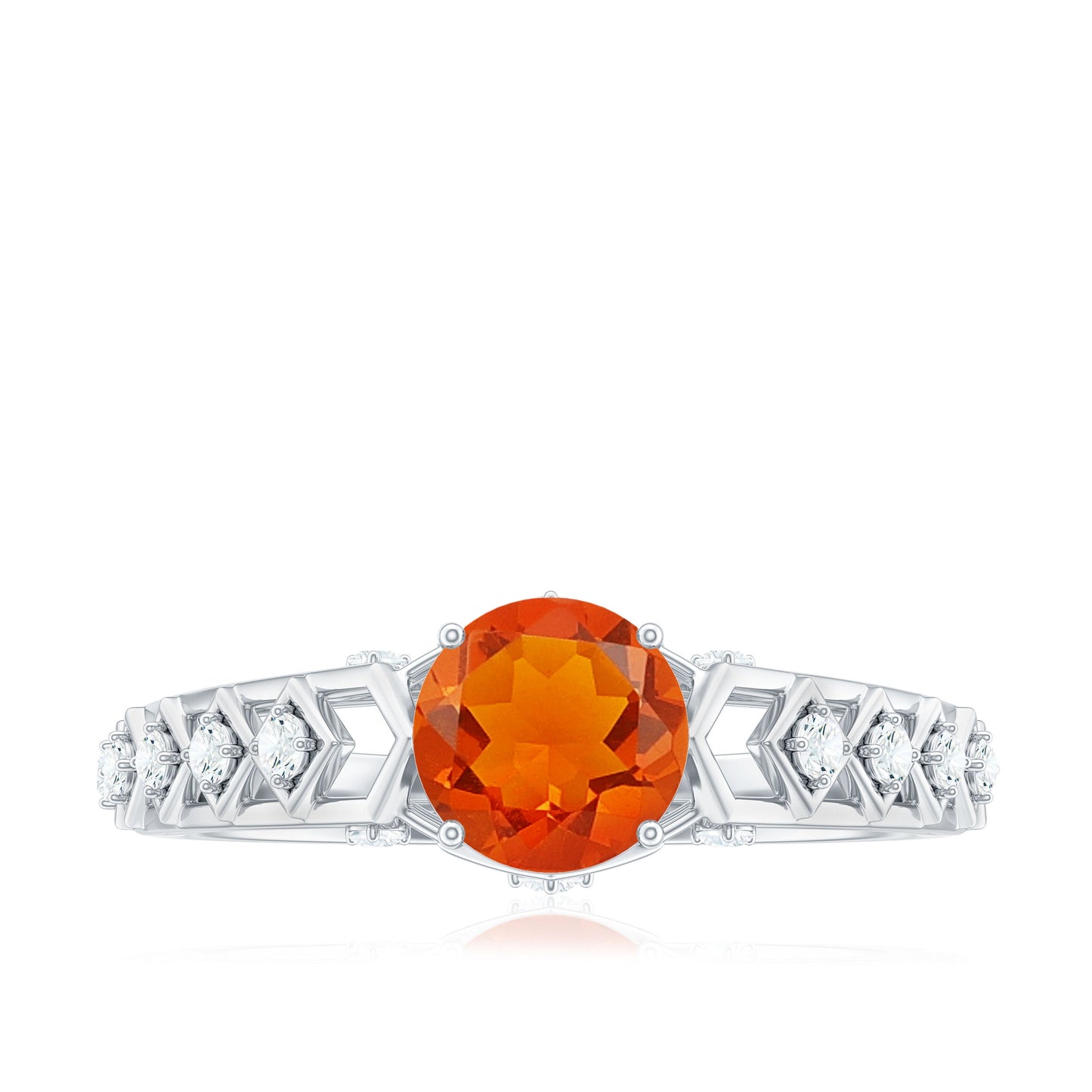 0.7 Carat Solitaire Fire Opal and Diamond Art Deco Engagement Ring