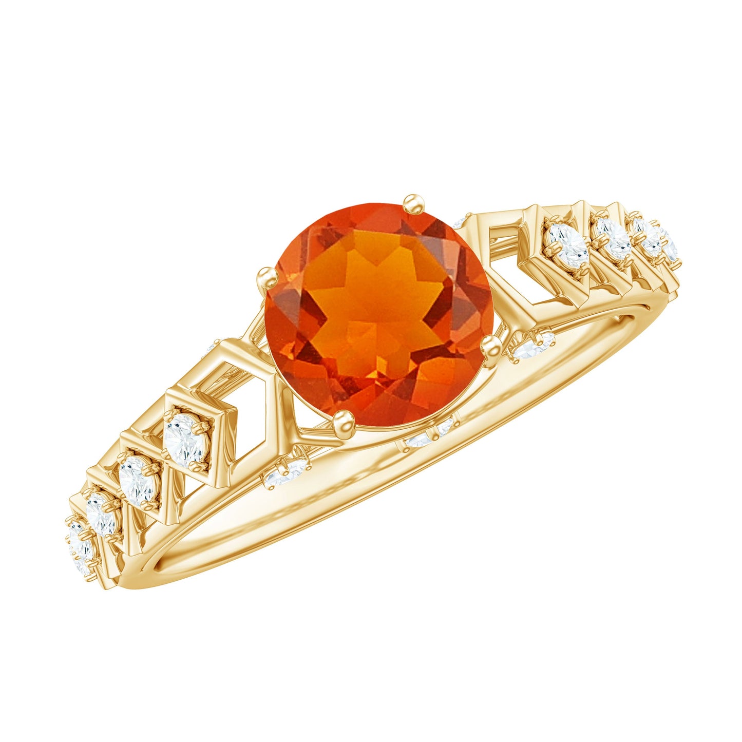 0.7 Carat Solitaire Fire Opal and Diamond Art Deco Engagement Ring