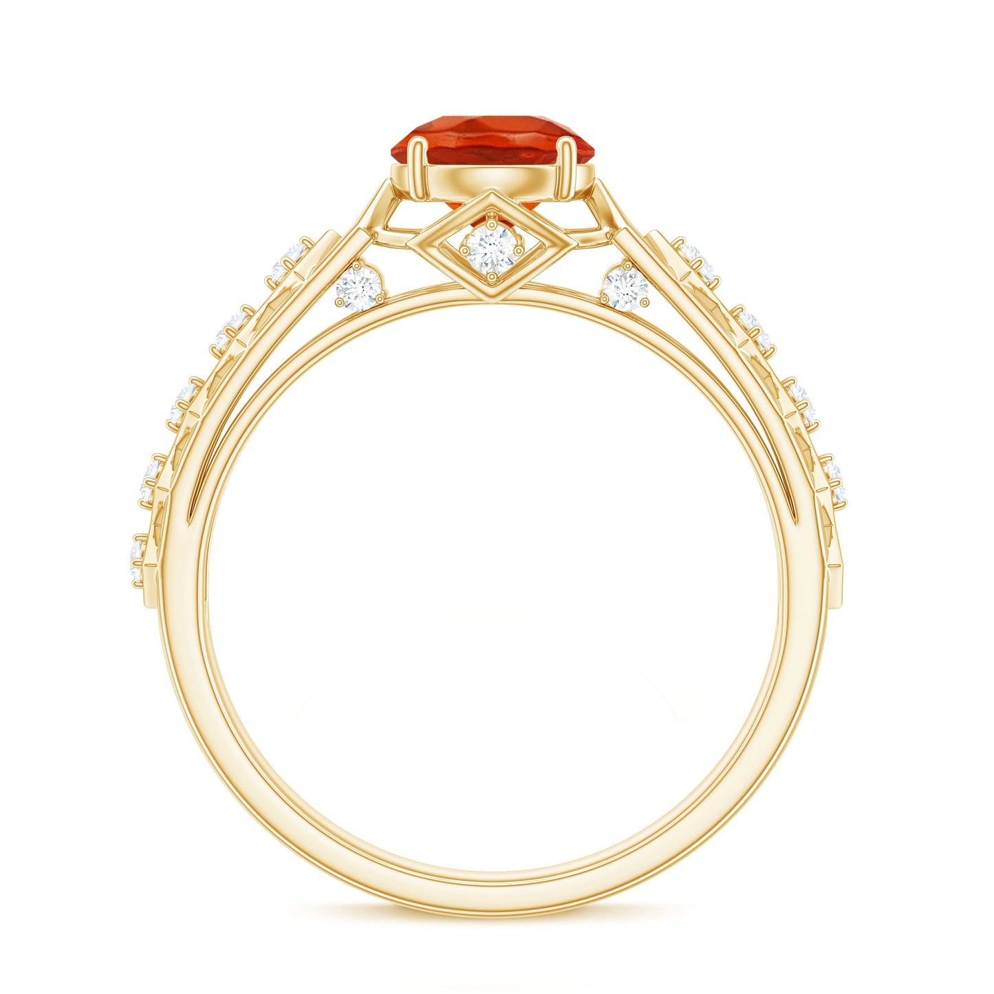 0.7 Carat Solitaire Fire Opal and Diamond Art Deco Engagement Ring