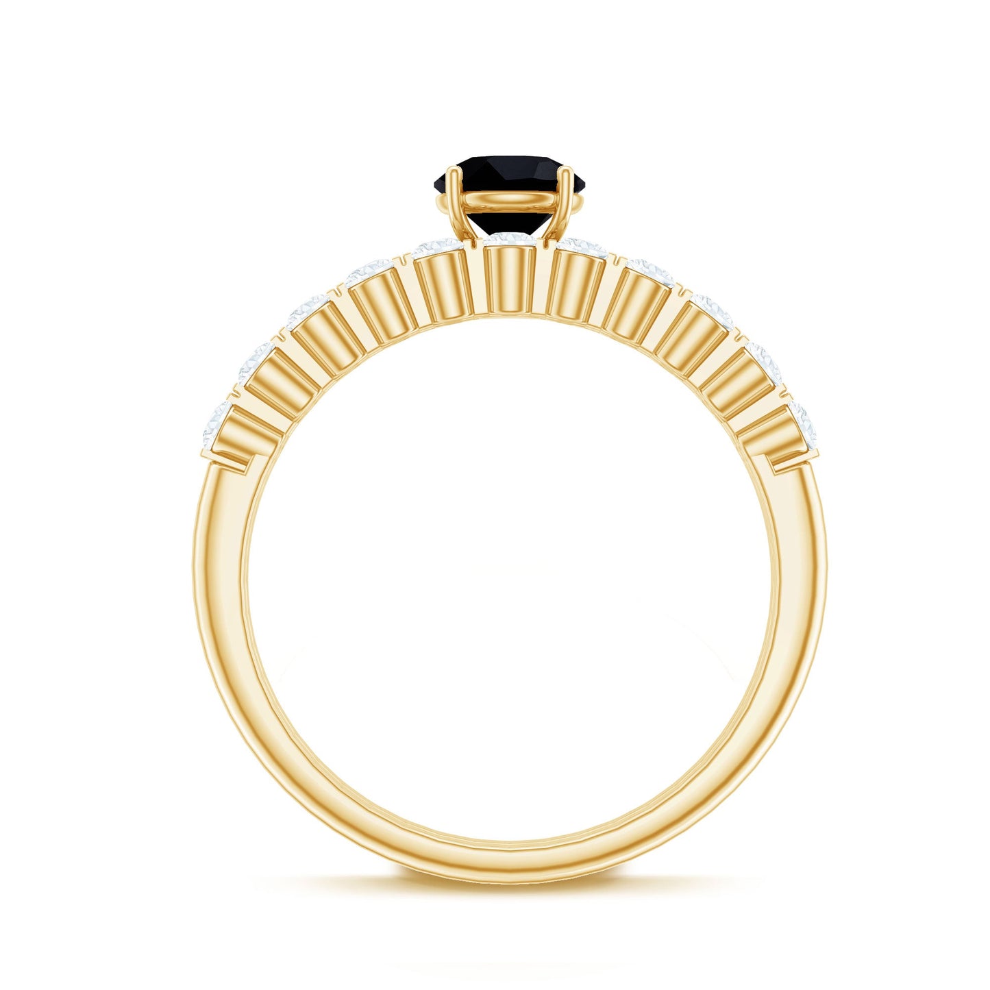 Round Cut Black Onyx and Diamond Stacking Wedding Ring Set
