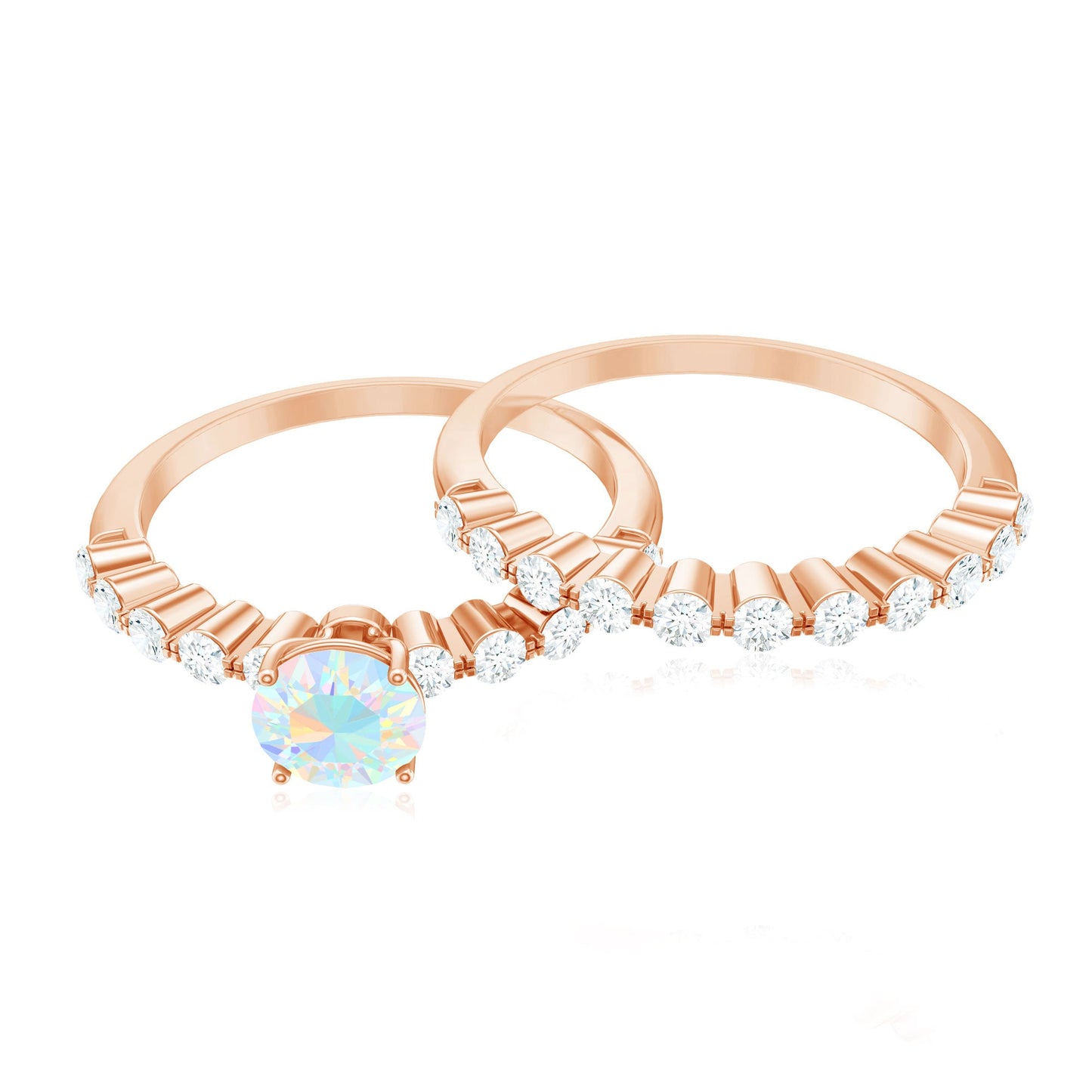 Certified Natural 0.5 Carat Ethiopian Opal Diamond Wedding Engagement Ring Set of 2