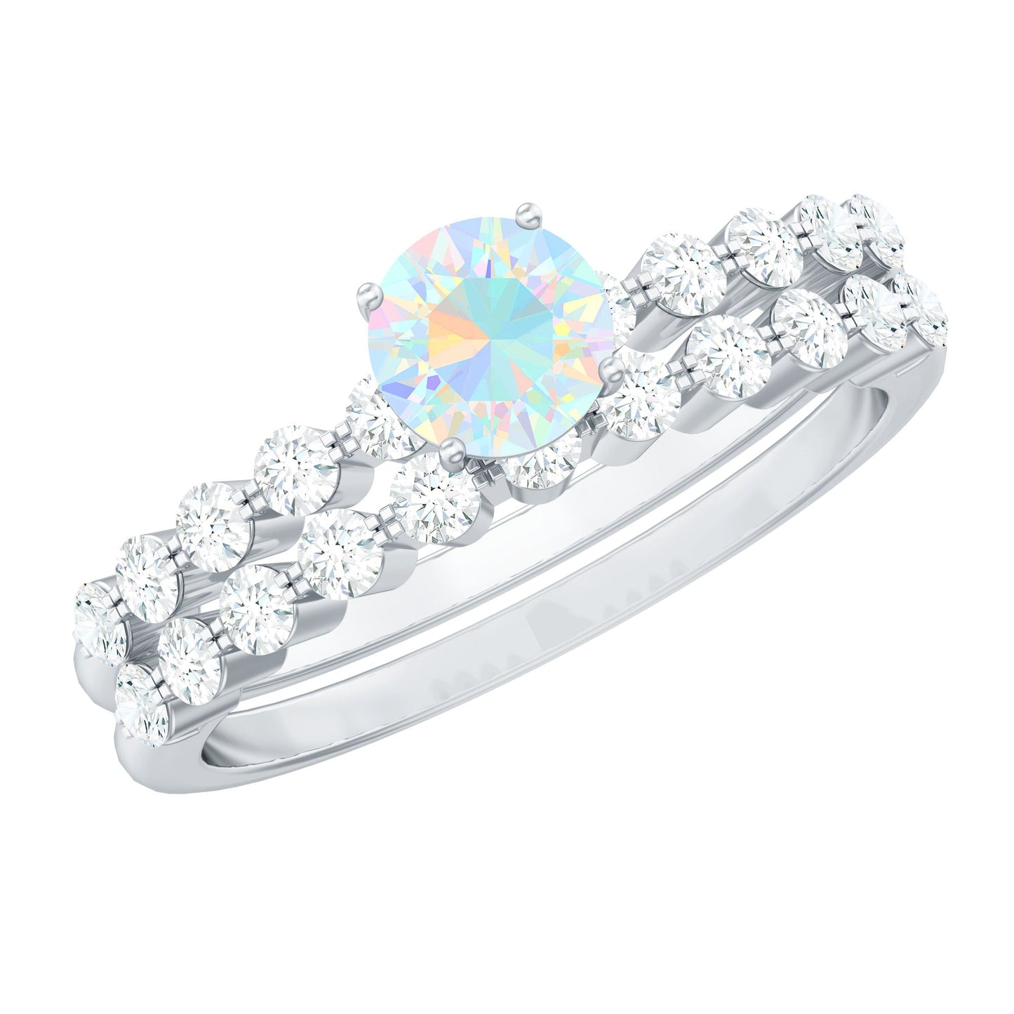 Certified Natural 0.5 Carat Ethiopian Opal Diamond Wedding Engagement Ring Set of 2