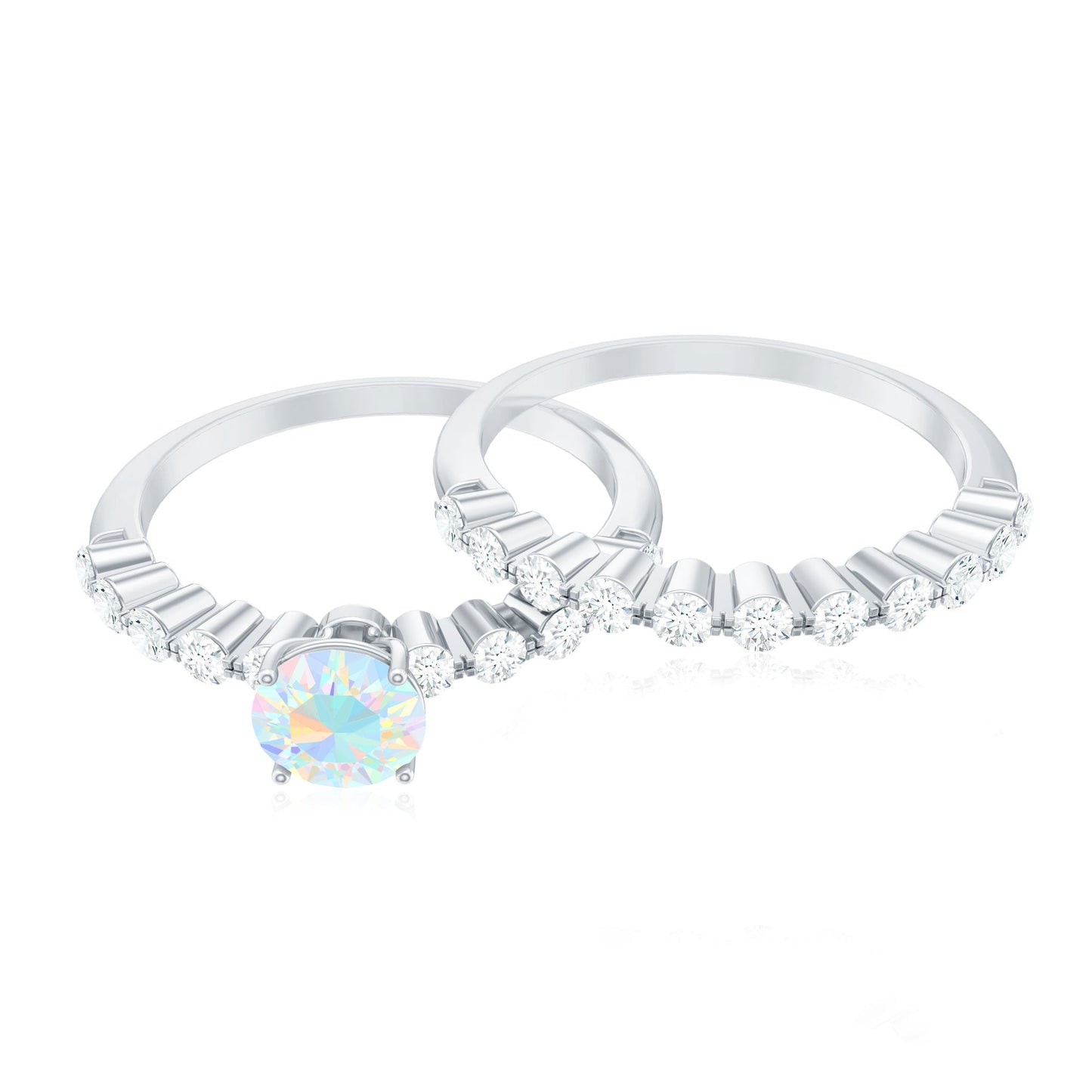 Certified Natural 0.5 Carat Ethiopian Opal Diamond Wedding Engagement Ring Set of 2