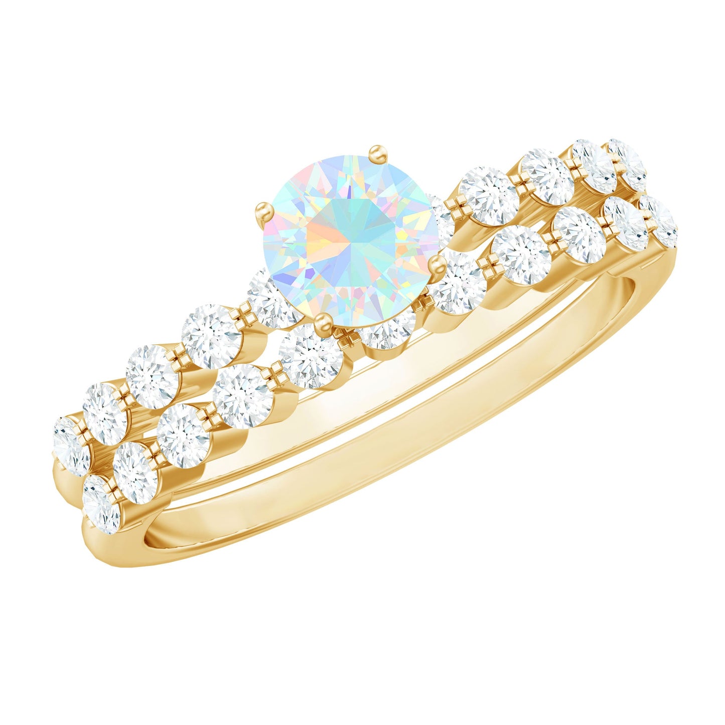 Certified Natural 0.5 Carat Ethiopian Opal Diamond Wedding Engagement Ring Set of 2