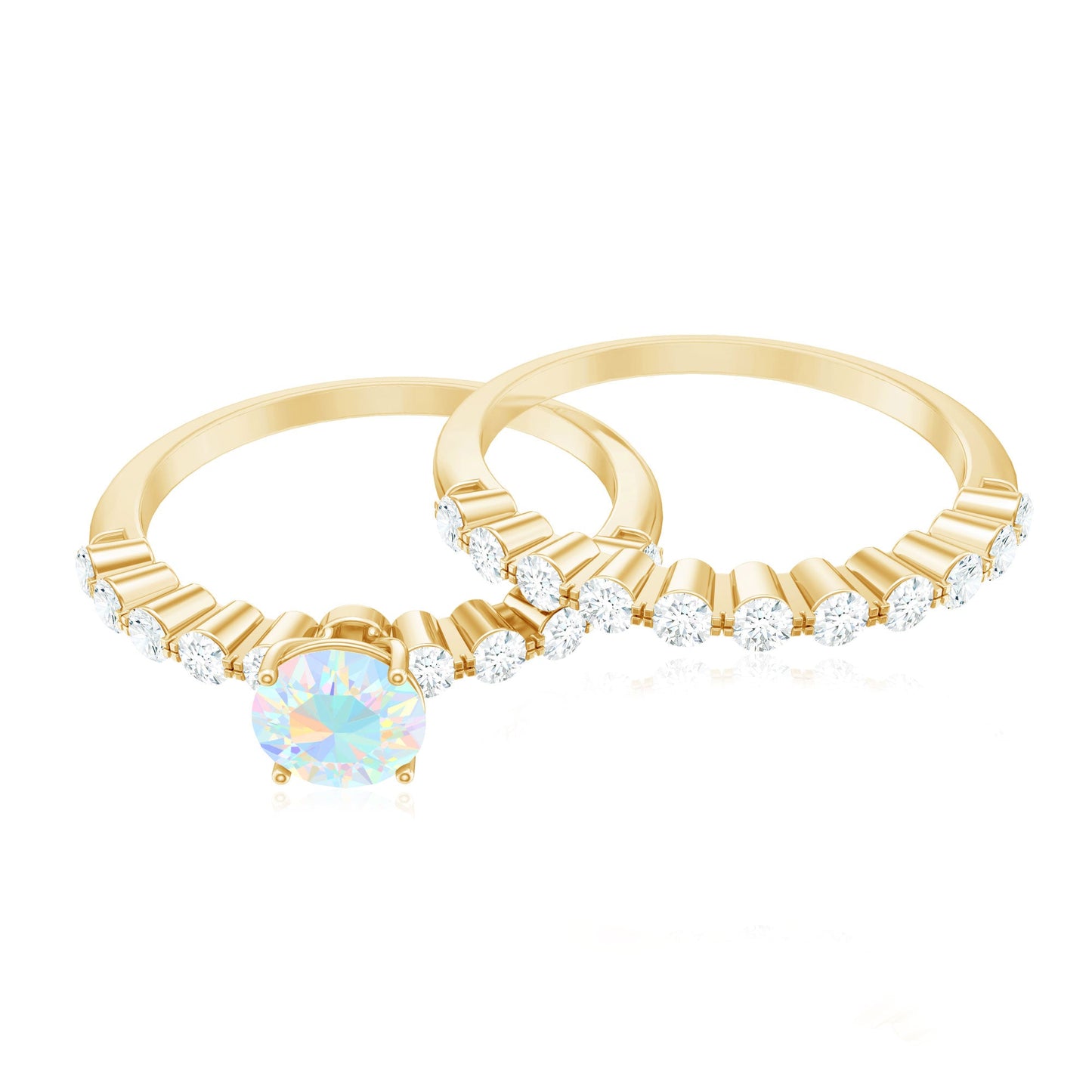 Certified Natural 0.5 Carat Ethiopian Opal Diamond Wedding Engagement Ring Set of 2