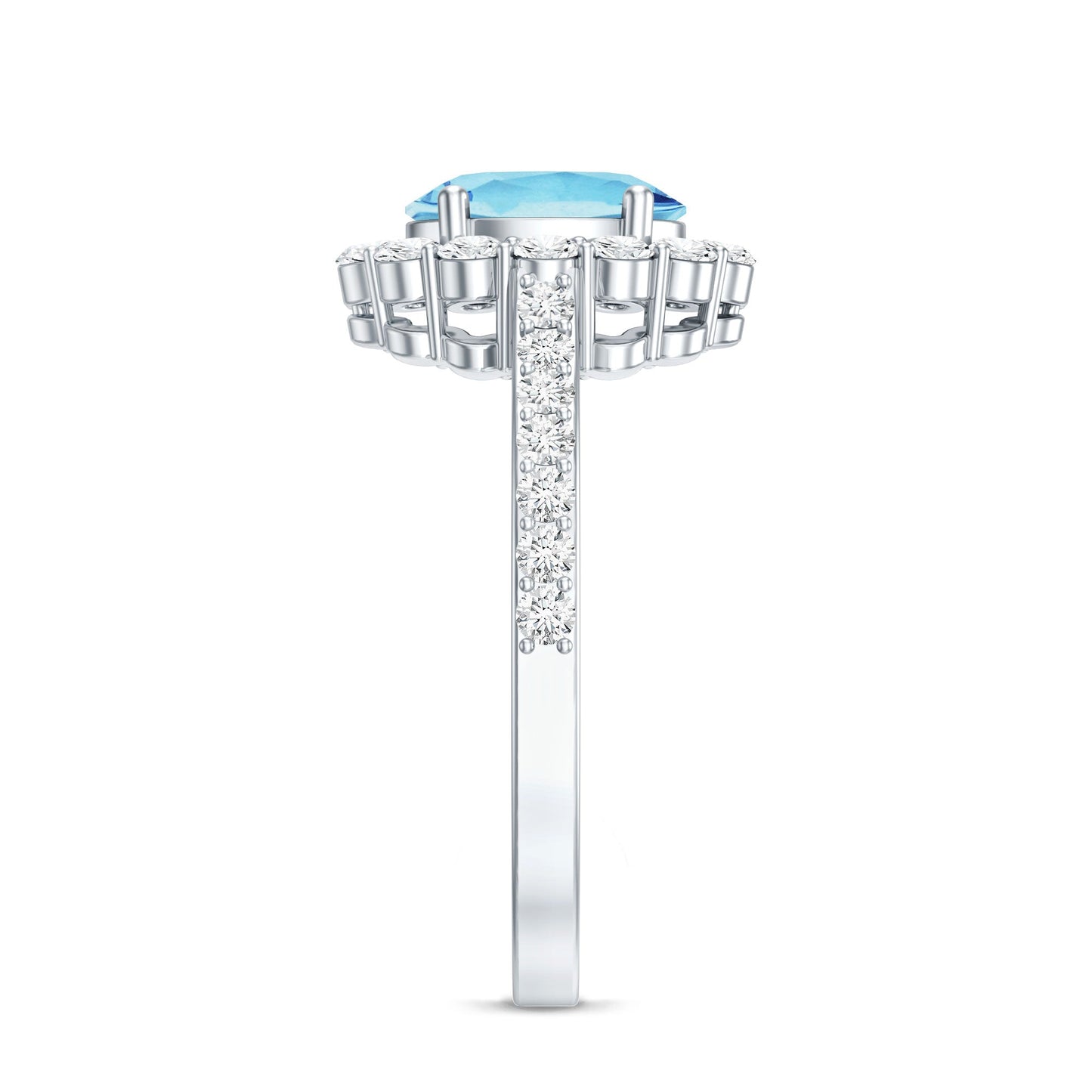 Real 1 Carat Oval Shape Aquamarine Halo Engagement Ring with Certificate