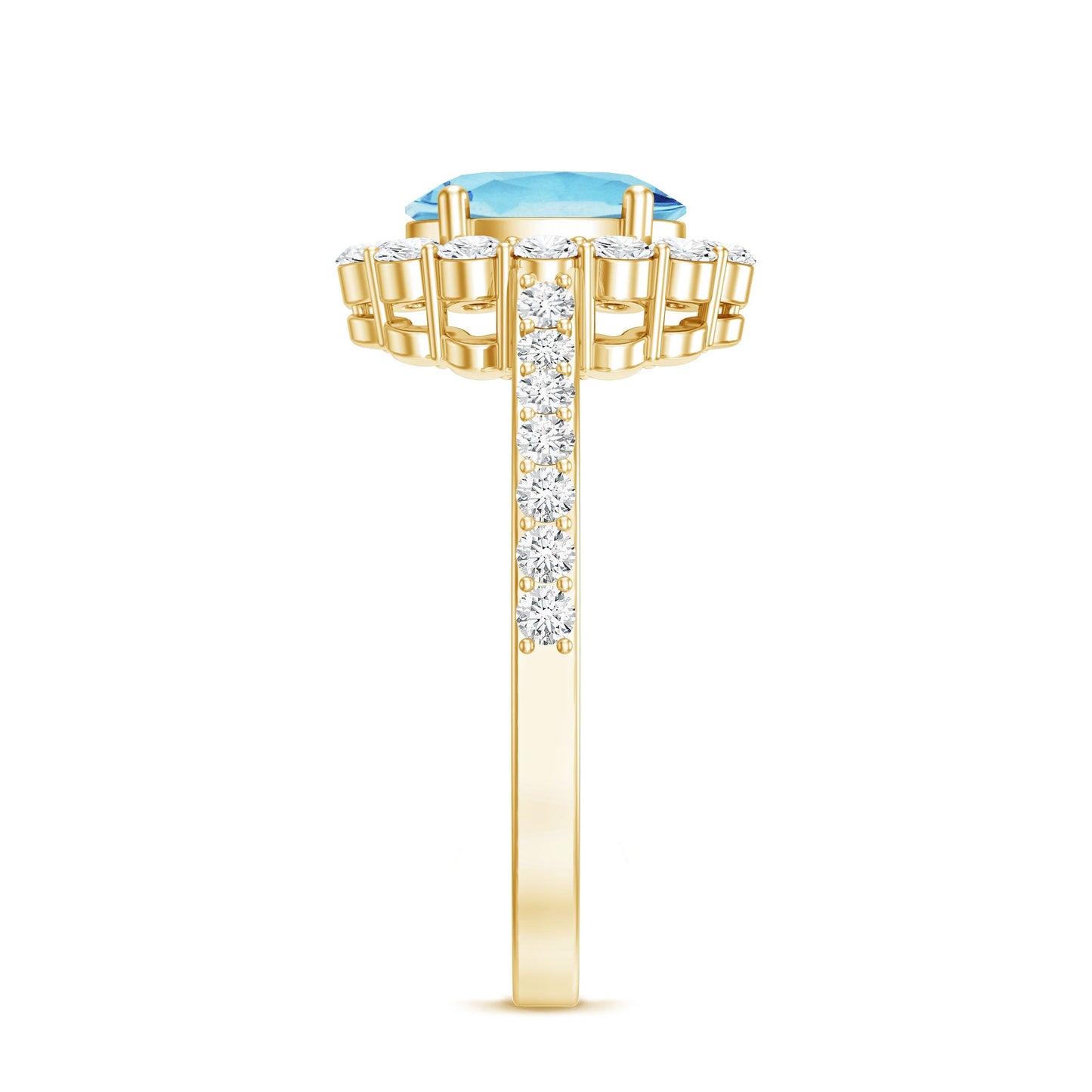 Real 1 Carat Oval Shape Aquamarine Halo Engagement Ring with Certificate
