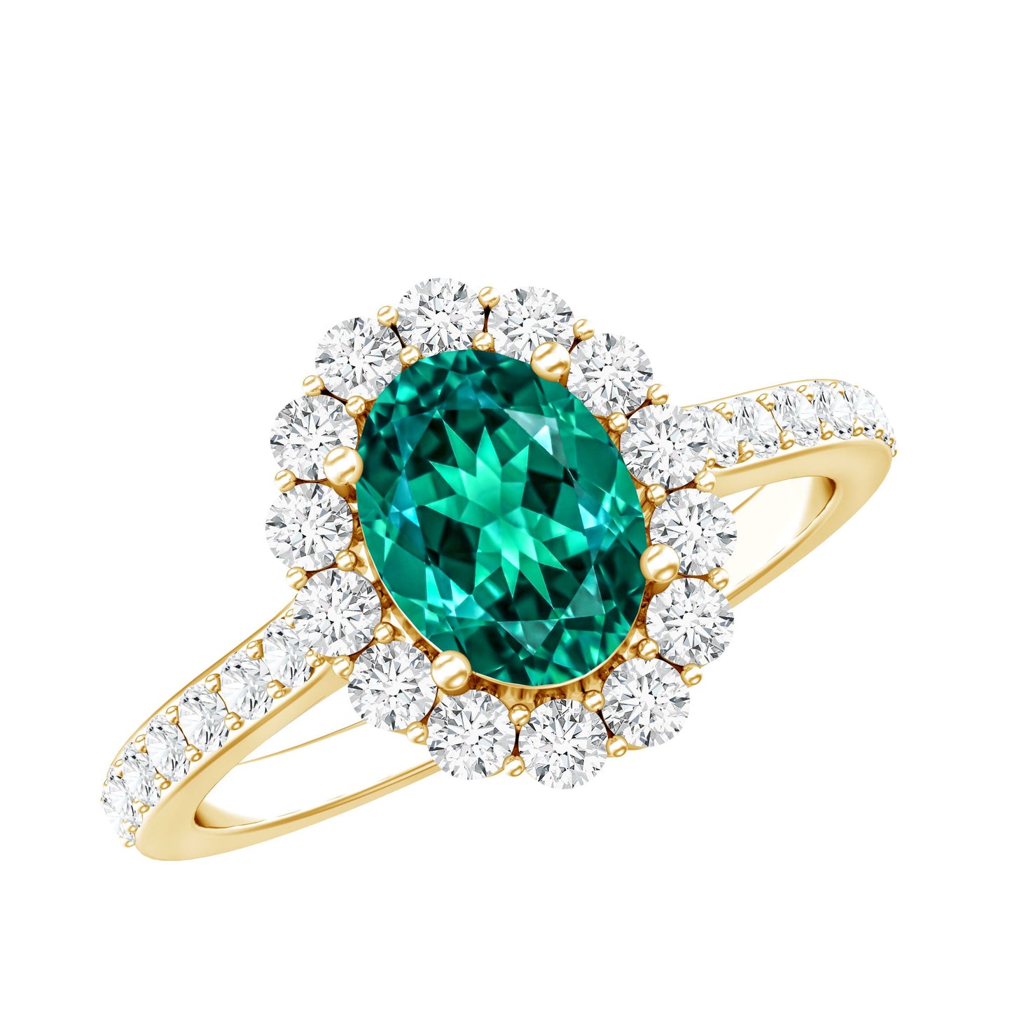 Certified 1.2 Carat Oval Lab Grown Emerald Halo Engagement Ring