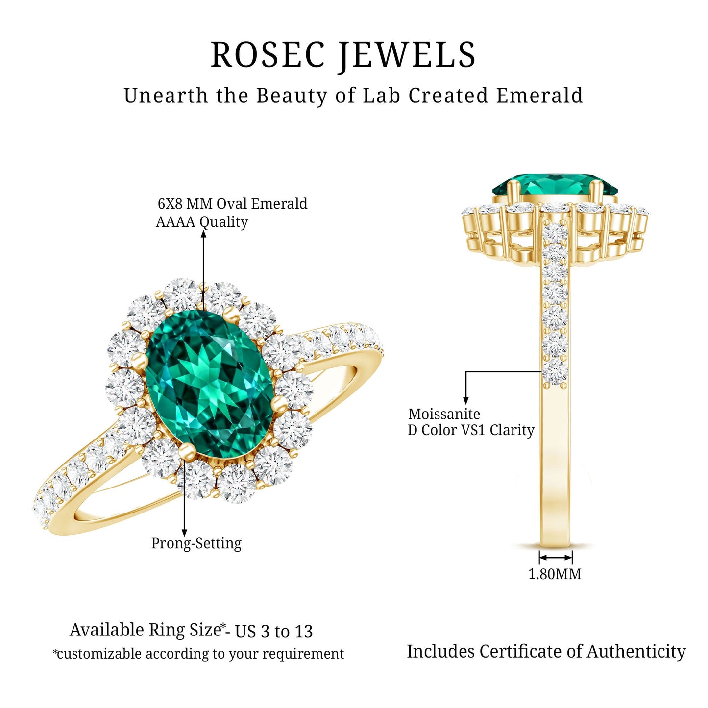 Certified 1.2 Carat Oval Lab Grown Emerald Halo Engagement Ring