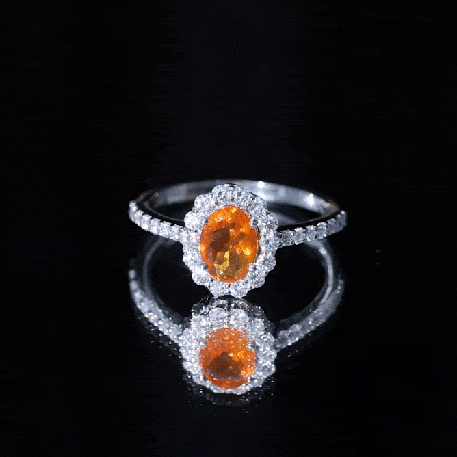 Orange Fire Opal Oval Shape Engagement Ring with Moissanite