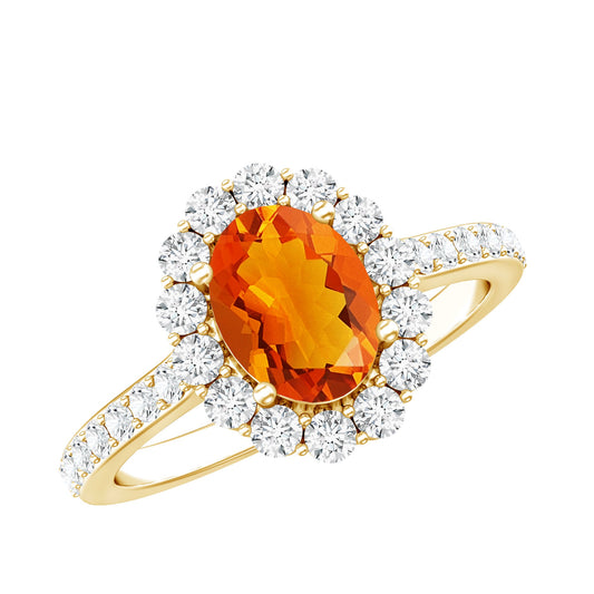 Orange Fire Opal Oval Shape Engagement Ring with Moissanite